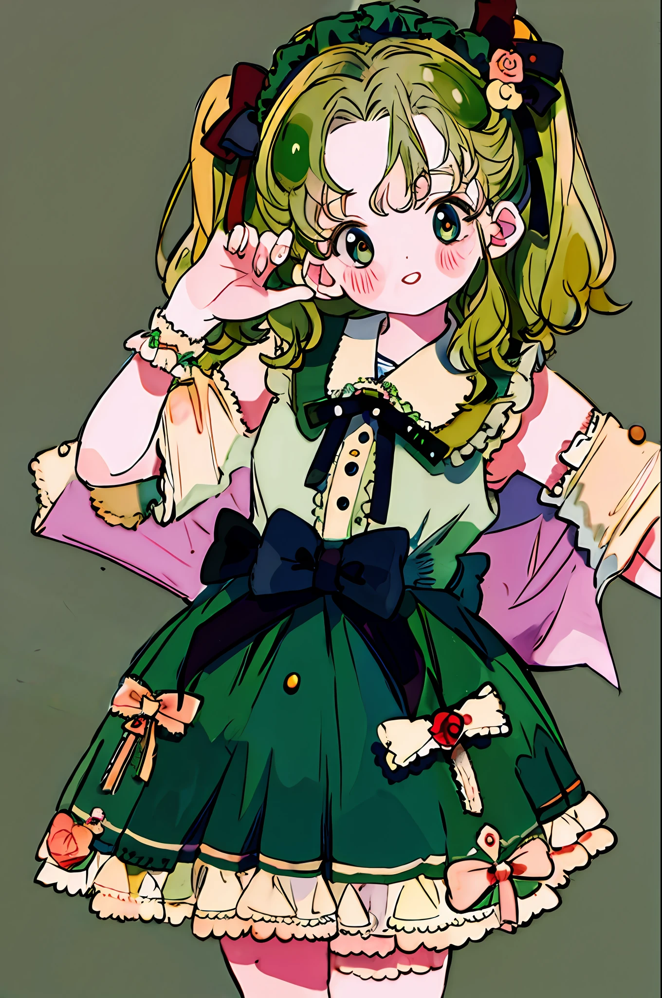 Best quality, masterpiece, very detailed, simple background, Lolita green