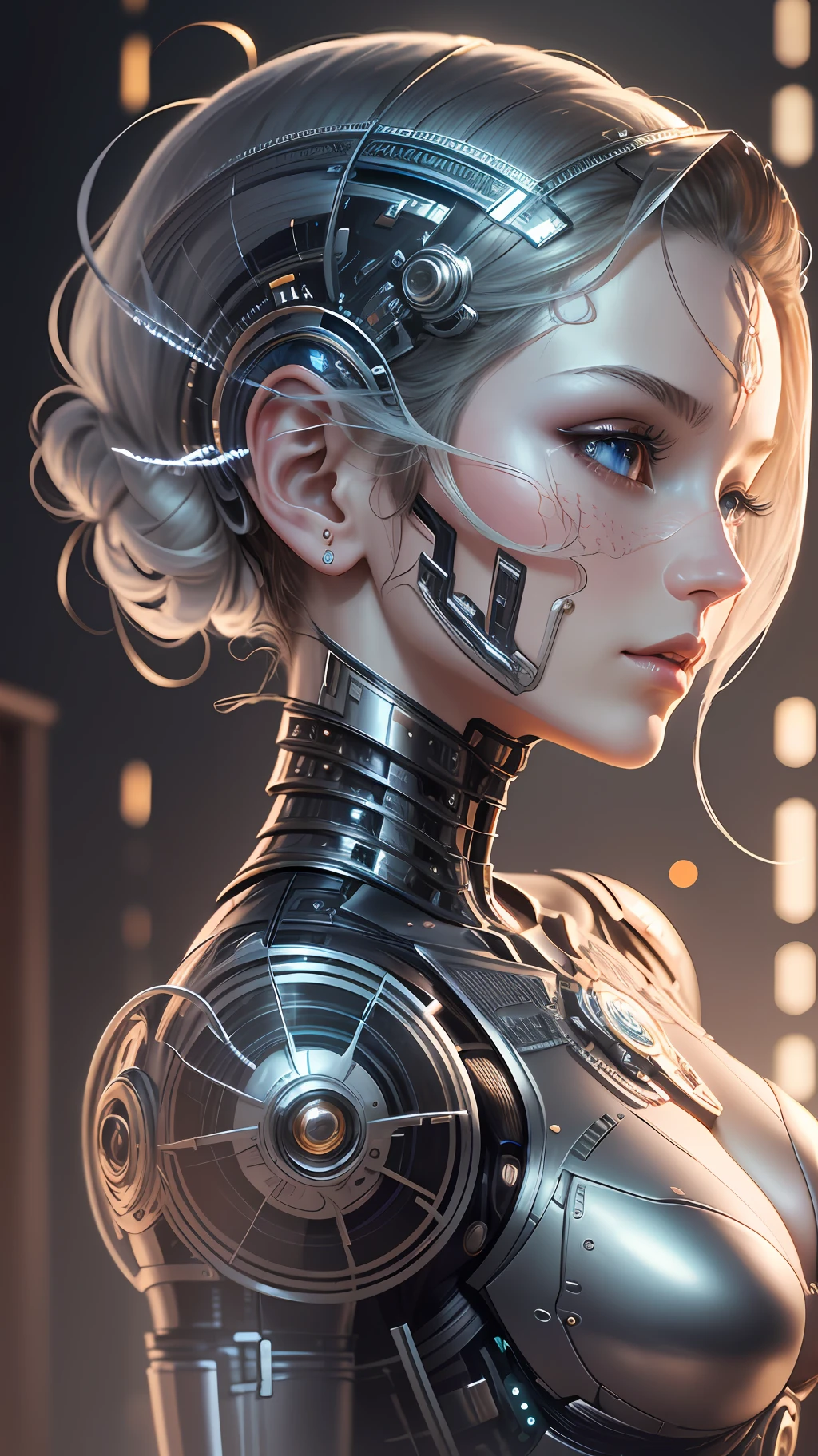 ultra detailed complex 3d rendering of a gorgeous porcelain profile android face, cyborg, robotic parts, 150 mm, beautiful soft studio light, rim light, vibrant details, luxurious cyberpunk, lace, hyper-realistic, anatomical, facial muscles, electrical cables, microchip, elegant, beautiful background, octane rendering, HR Giger style, 8k, best quality, masterpiece, illustration, extremely delicate and beautiful, extremely detailed, CG, unit, wallpaper, (realistic, photorealistic: 1.37), amazing, finely detailed, masterpiece, best quality, official art, 8k unit wallpaper CG extremely detailed, absurd, incredibly absurd, robot, silver helmet, full body, sensual pose