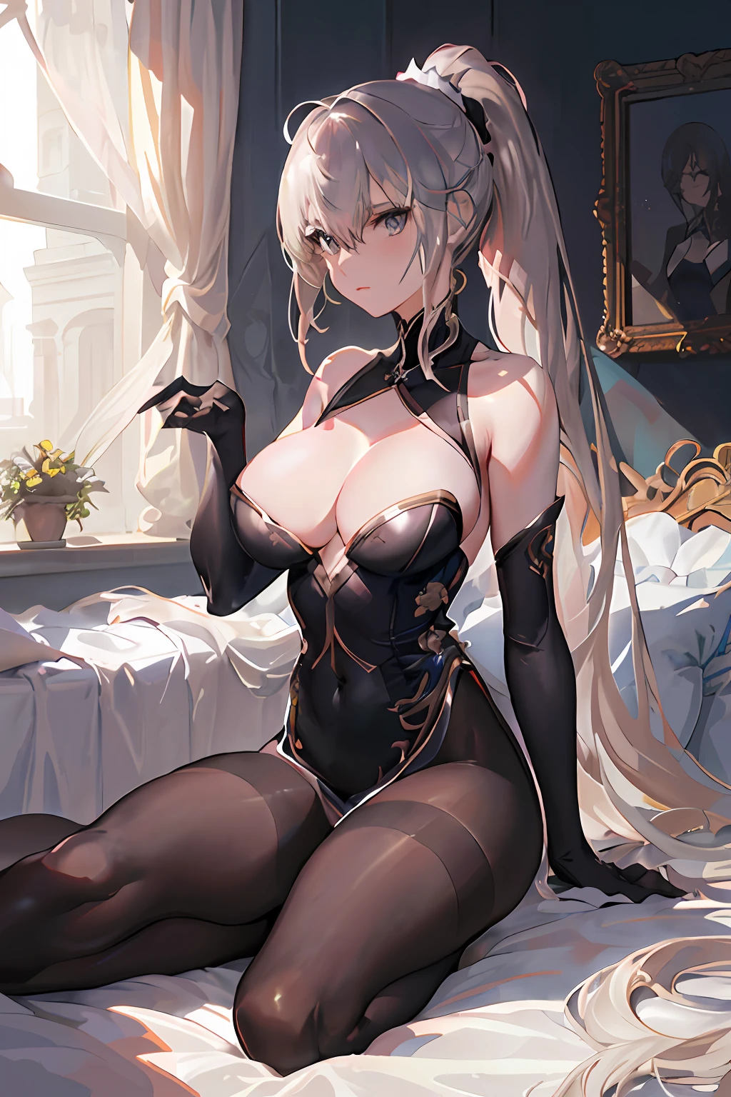 A girl in black panties, pawing an ass, in one leotard