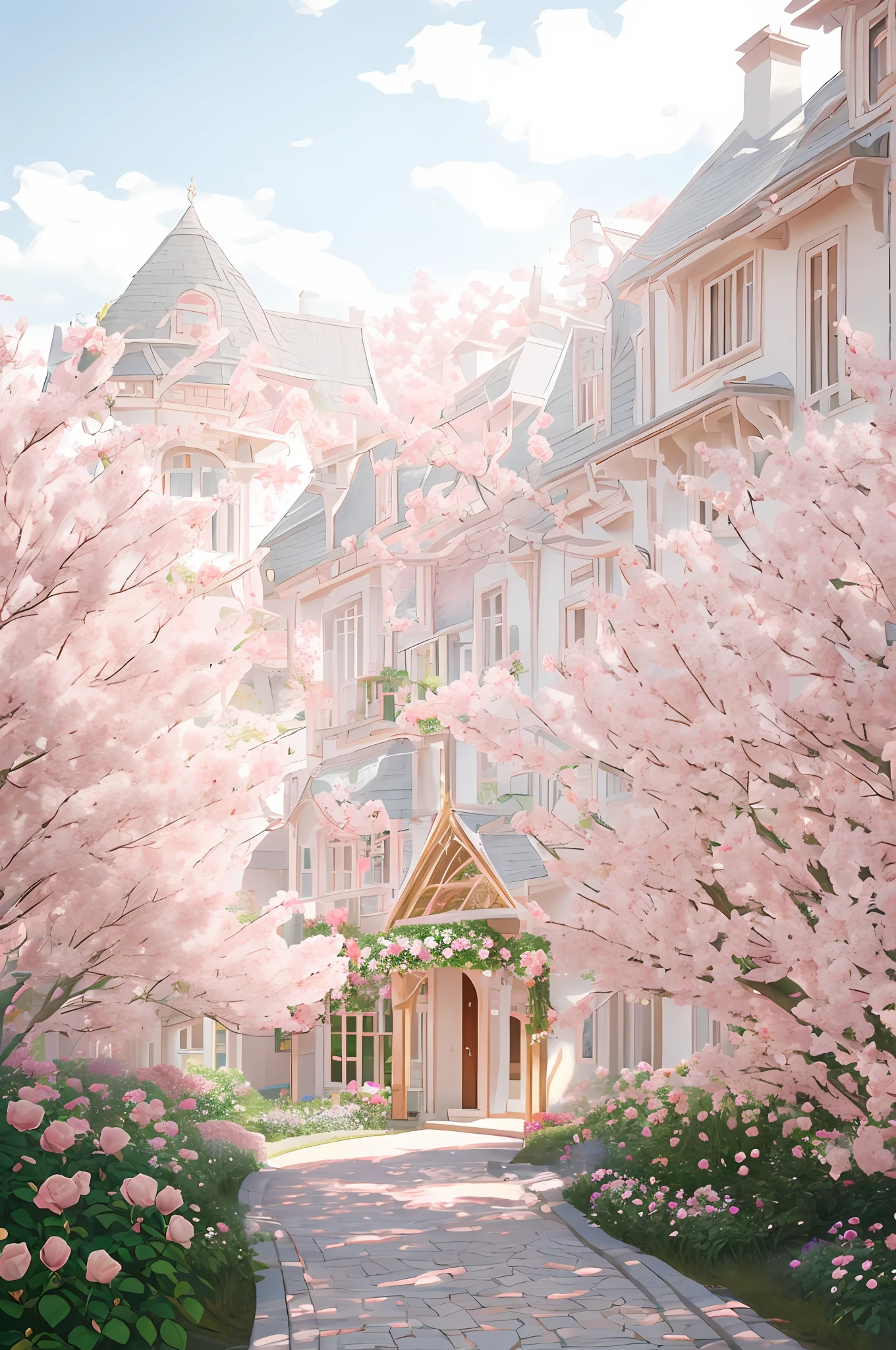 Professional photography, realistic, a clump of pink roses outside the house, beautiful and aesthetic, soft pink, beautiful beauty, roses in movie lights, lush flowers outdoors, nature and floral aesthetics, rose garden, roses, portal made of roses, beautiful images, roses, fantastic aesthetics, in a cottage core garden, pink golden hour, (masterpiece: 1.6, best quality), (fine detailed beautiful eyes: 1.2), (extremely detailed CG unity 8k wallpaper, masterpiece, super detailed, best shadows), (detailed background), high contrast, (best lighting, extremely refined and beautiful), ((color paint splash on transparent background, Dulux,)), ((caustic)), dynamic angles, beautiful details glowing, amazing, high detail, very detailed, beautiful, building shots, surrealism, Unreal Engine 5