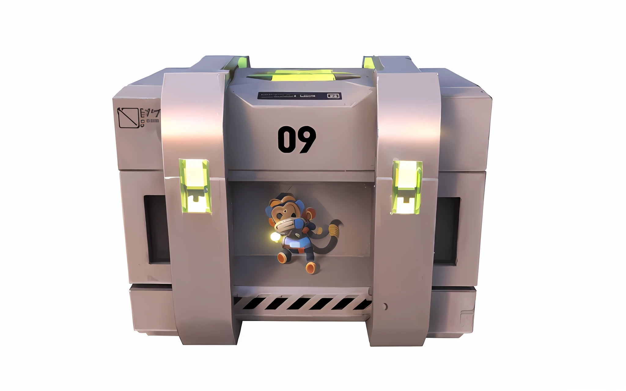 There is a small toy in the small machine, there is a monkey in it, the monkey is Dragon Ball painting style, loot box, lockbox, special effects light effect, --auto --s2