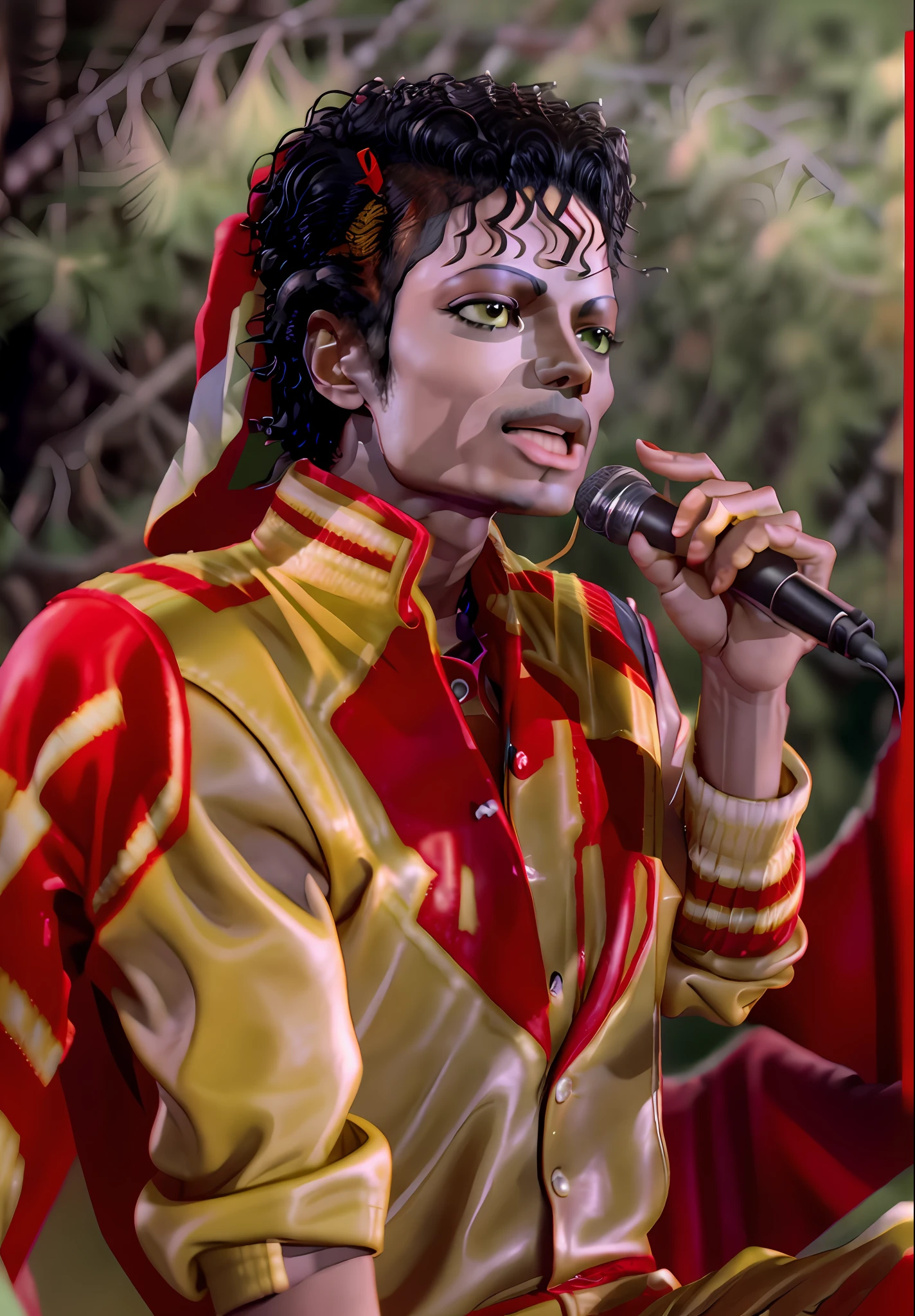thrillermj Michael Jackson singing live in stage, Freddie Mercury ( yellow suit ) on piano, 4K 16mm scene