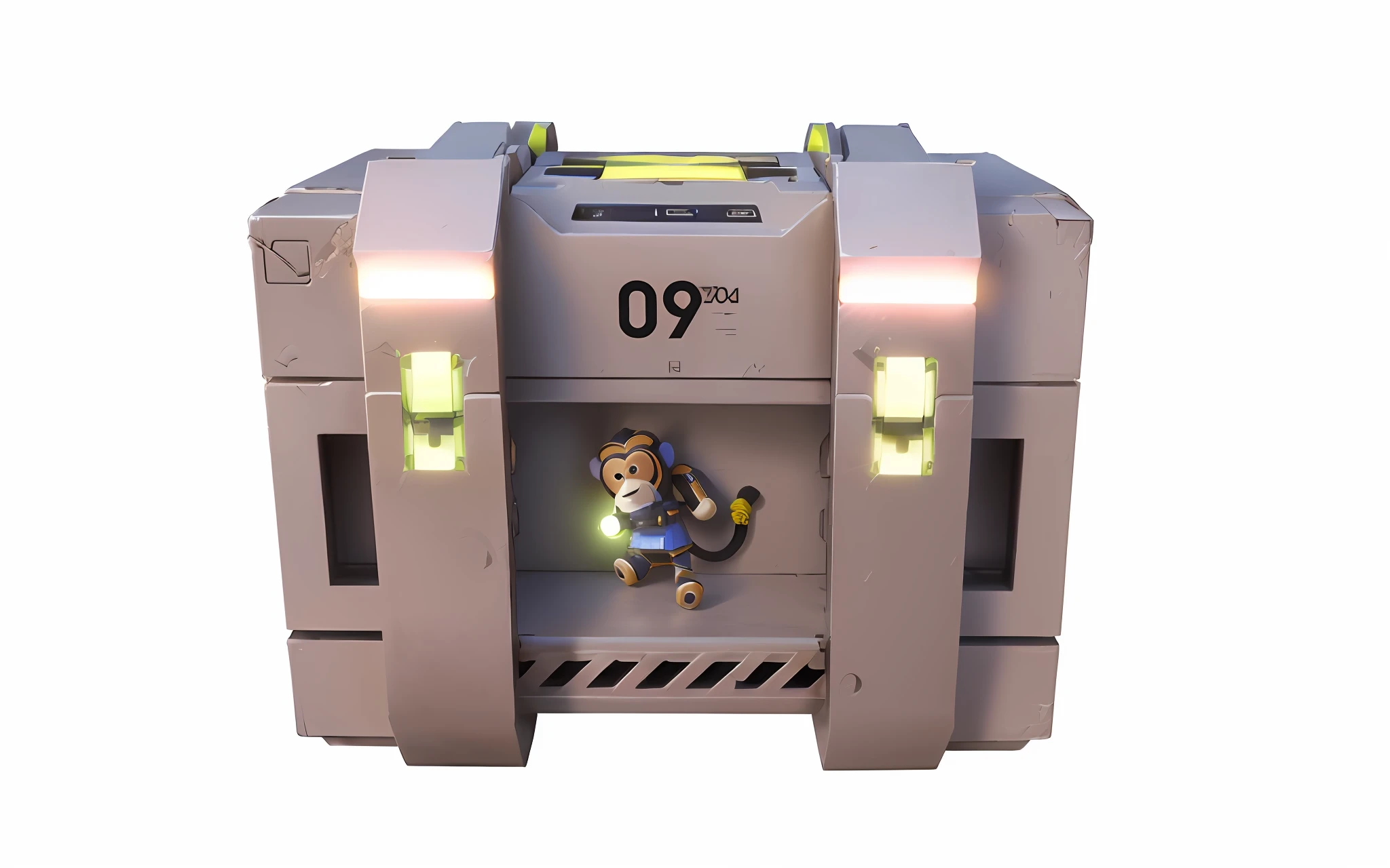 There is a small toy in the small machine with a monkey, loot box, lockbox, special effects light effects --auto --s2