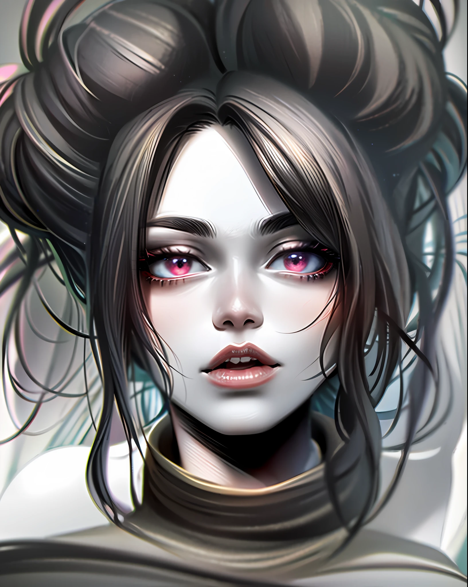 A woman with a lot of hair in her hair, epic pencil illustration, artgerm portrait, realistic anime art style, trend in artstration, detailed colorful anime, anime art style, detailed pencil sketch, artgerm trend, pencil drawing illustration, art sketch, lush girl design, featured in artgerm, dramatic light, high quality, high definition, 16k, uhd, severe low lighting, high quality, sharp focus, fujifilm XT3, Fine composition, super detailed, best quality.