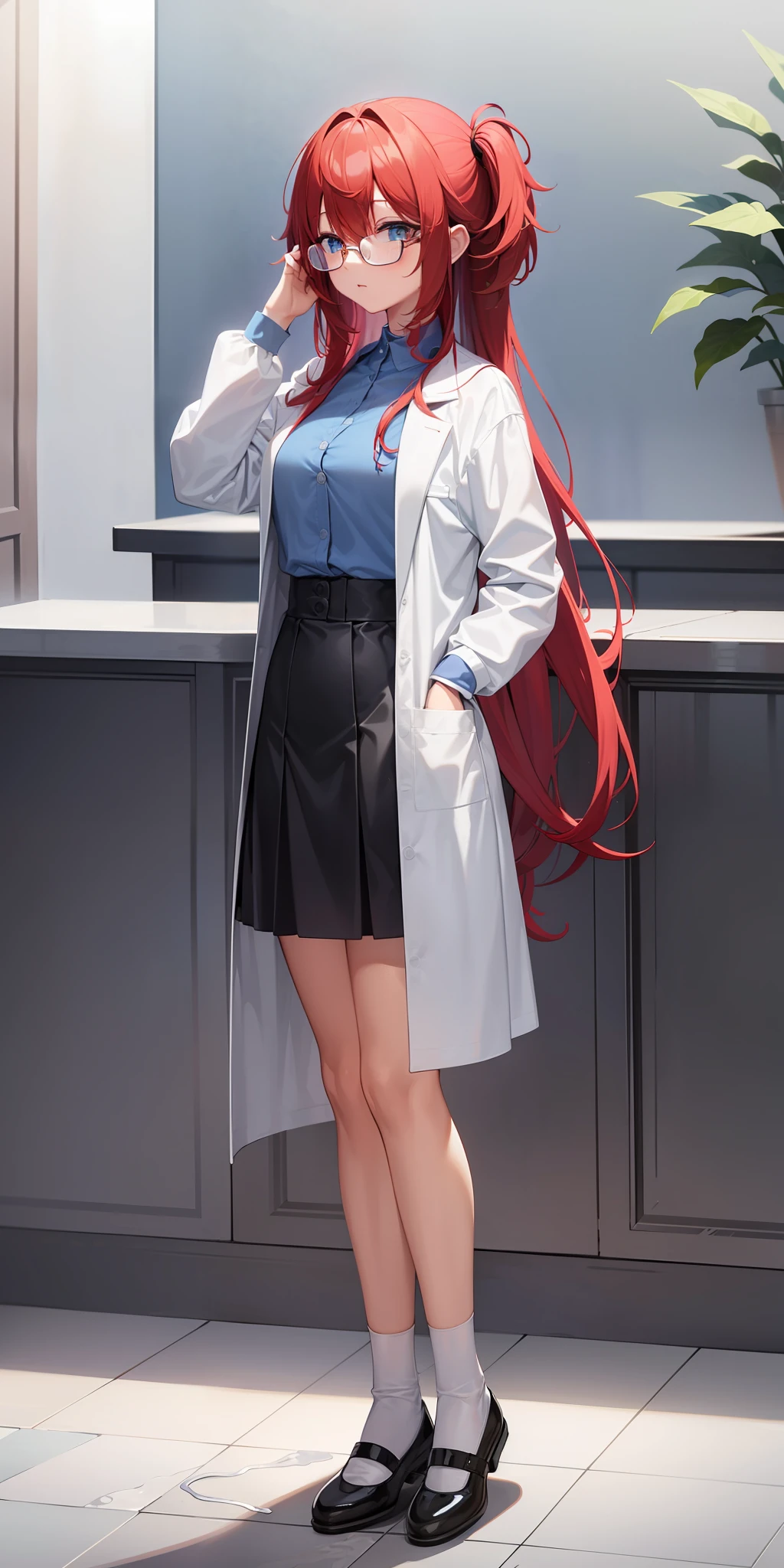 ((Masterpiece, Best Quality)), (Complex Lighting), Solo, Full Body, 1 Girl, Susan Test, Lab Coat, Blue Eyes, Glasses, Red Hair, Long Hair, Pastel Blue Shirt, Yellow Star Hairpins, White Socks, Black Skirt, Mary Jane Shoes, Square Glasses, A Woman is Riding a Big, Stomach Tattoo, Open Legs Female genital insertion tentacles love, tentacles inserted into genital tentacles, tentacle pits, groups of tentacles, open legs) all white liquid eyeballs up and down, The abdomen is strongly lit, there are no clothes on the body, only tattoos. There is a white mist at the corner of the mouth, a milky white mist at the corner of the mouth, a white viscous liquid in the mouth, a large amount of white viscous liquid in the mouth, tentacles are inserted into the female genitalia and in large quantities, tentacles, penetration, female genitalia lay eggs