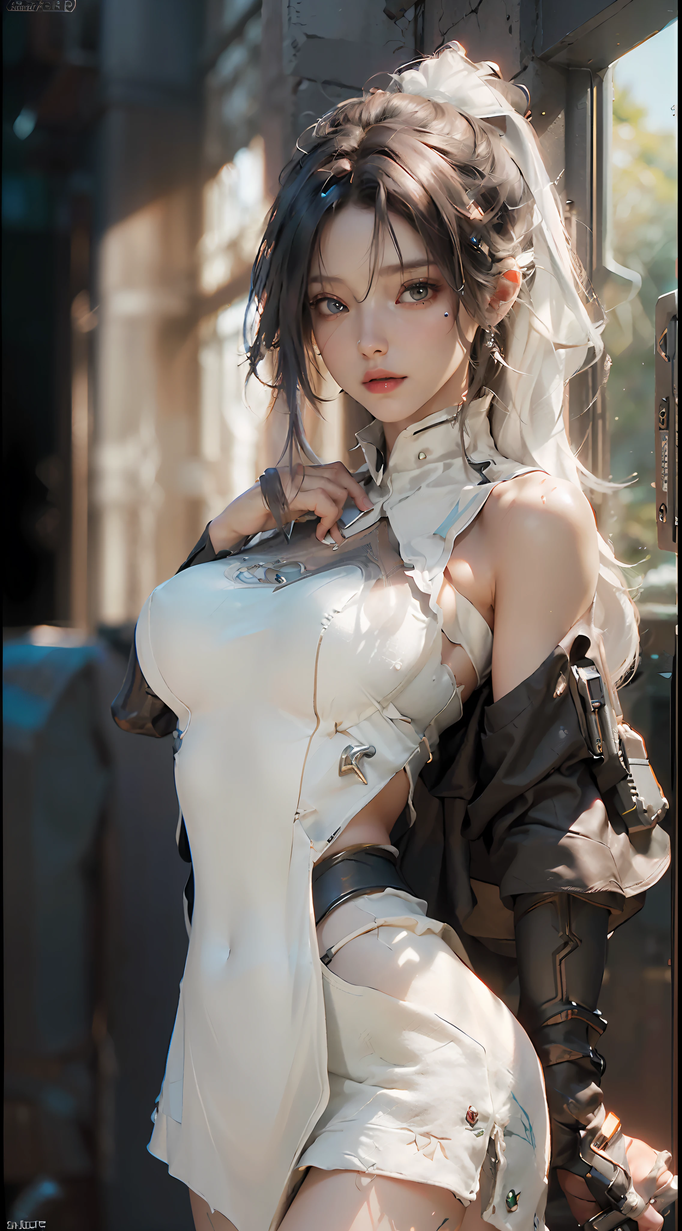 (Best Quality), ((Masterpiece), (Detail: 1.4), 3D, A Beautiful Cyberpunk Woman, HDR (High Dynamic Range), Ray Tracing, NVIDIA RTX, Super-Resolution, Unreal 5, Subsurface Scattering, PBR Textures, Post-Processing, Anisotropic Filtering, Depth of Field, Maximum Sharpness and Clarity, Multi-layer Textures, Albedo and Highlight Maps, Surface Shading, Precise simulation of light-material interactions, perfect proportions, Octane Render, two-color light, large aperture, low ISO, white balance, rule of thirds, 8K RAW, nudity, off-the-shoulder, camisole vest, miniskirt, transparent