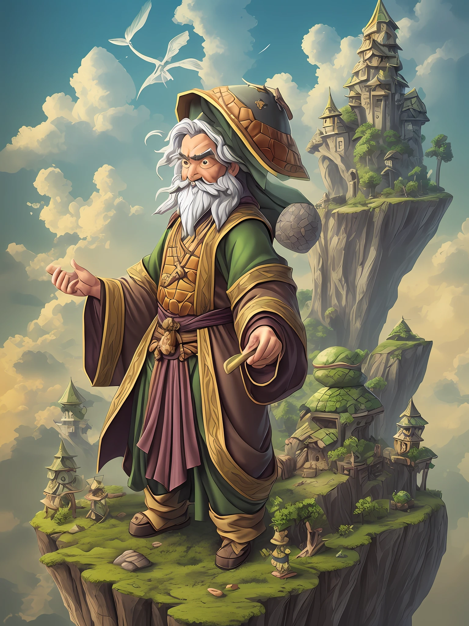 Create a fictional figure of a fusion of a wise hermit master with zma turtle living high on a mountain --auto --s2