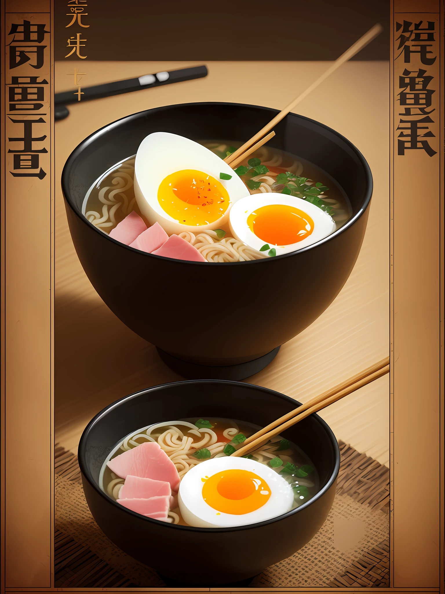 one big Ramen whit half boiled egg, slice of boiled ham,
((Food sticks))
(still life), japanese autumn, sacura blossom, rock garden, bonsai
fog, haze, high detail, ultradetailed, intricately detailed, fine details, hyperdetailed, cinematic, hyperrealistic, 
hyper realism soft light, studio lighting, diffused soft lighting, shallow depth of field, sharp focus bokeh,
raytracing, subsurface scattering, diffused soft lighting, 
ultradetailed, (intricately detailed, fine details, hyperdetailed), cinematic, hyperrealistic,
(poster:1.6)