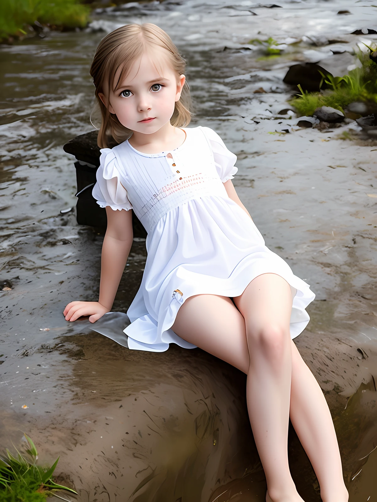 Russian child German young face perfect,lying full body,best possible resolution,wearing im torn wet dress,infant body,freckles,wet,vaginal almost exposed,do not duplicate navel,perfect body,having