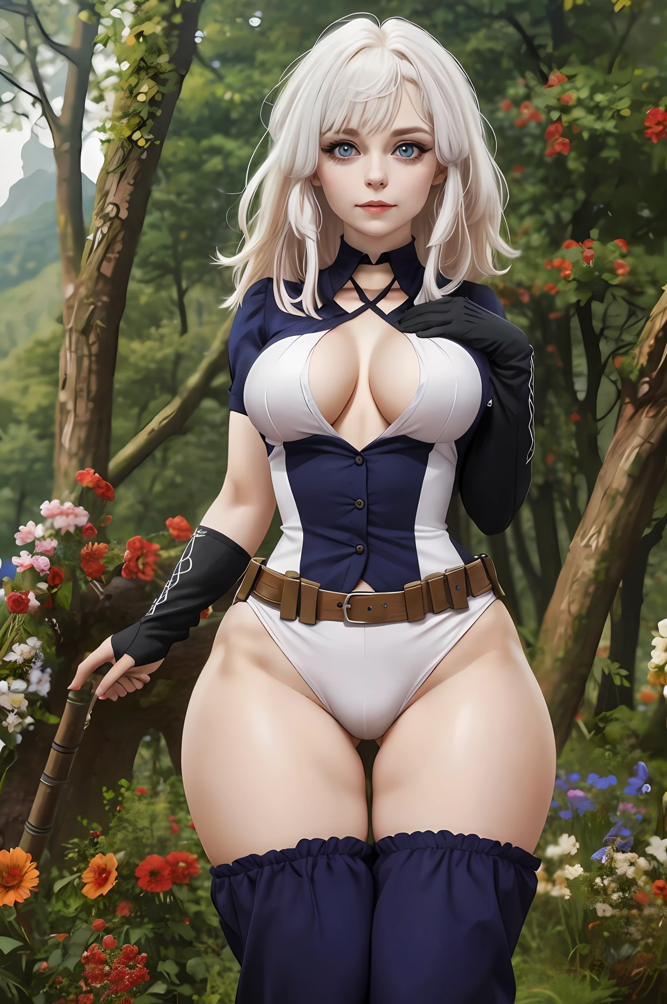 A petite woman with the face of a German. His skin is pale and his eyes white. His body is filled with eternal symbols of blood. Her eyes are white, full body, big ????, big thighs, perfect ???