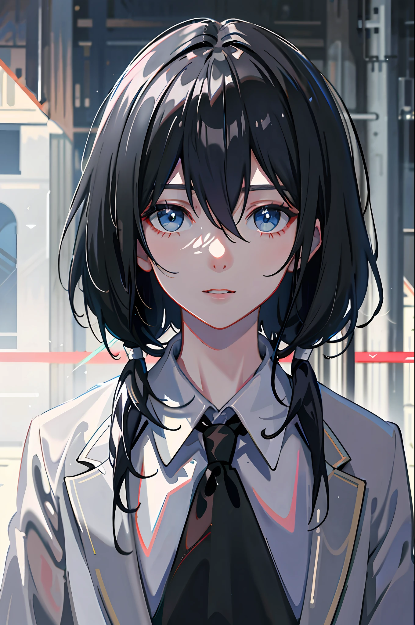 1boy, black suit white tie, rain, outdoors, hoodie, looking at the audience, messy short white hair, light blue eyes, trends on artstation, 8k resolution, very detailed, anatomically correct, clear images, digital painting, concept art, trends on pixiv, Shinkai Makoto style, interstellar background