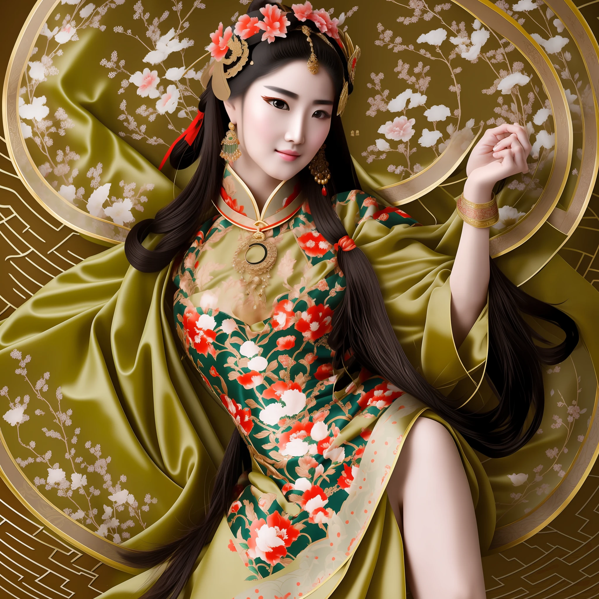 Yang Guifei was a beautiful woman during the Tang Dynasty in China, she has a beautiful face, her eyes are dreamlike, and her eyes are unforgettable. Her eyebrows are curved like a crescent moon, looking extremely kitsch, and under the willow leaf eyebrows, her fair skin looks even more delicate. Her figure is graceful and colorful, her jade waist is as thin as a bundle, her chest is bulging, her curves are graceful, and she is dressed in brocade clothes, which sets off her noble temperament. Yang Guifei not only has amazing beauty, but also has outstanding literary and artistic talent, --auto --s2