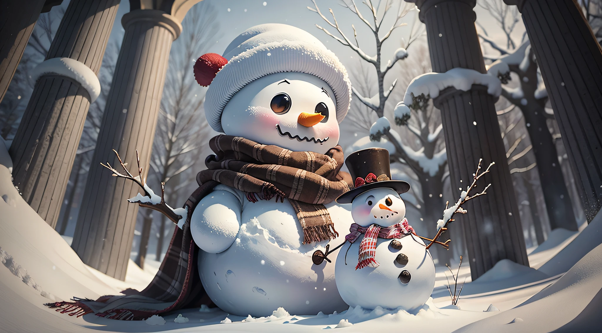 a snowman inside a snow castle