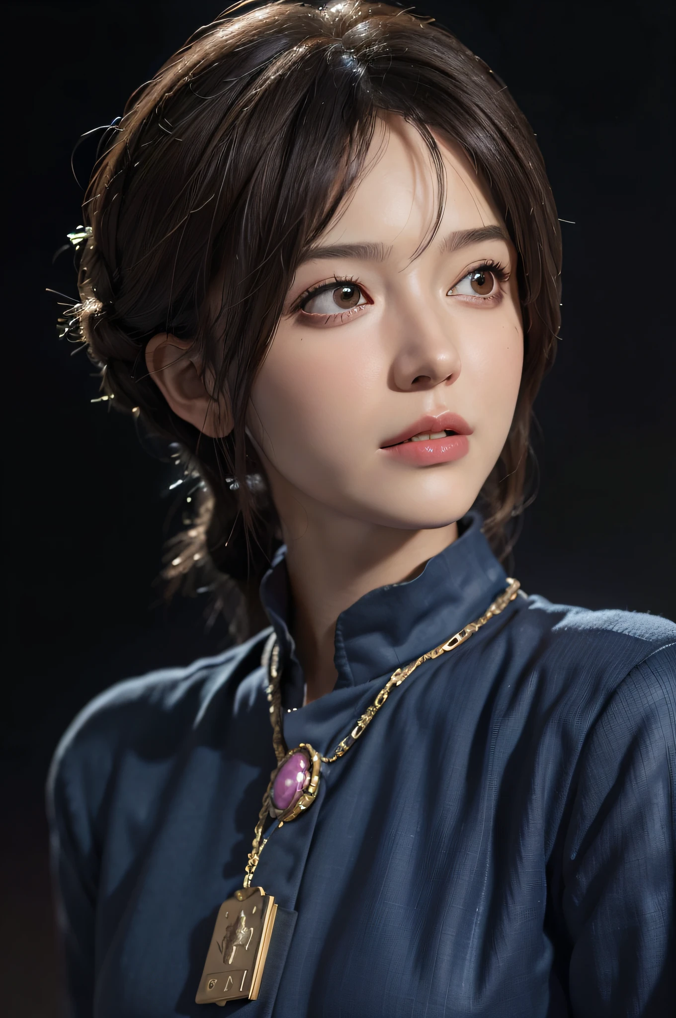 Hyperrealist portrait of female by david hockney and alphonse mucha,fantasy art, photo realistic, dynamic lighting, artstation, poster, volumetric lighting, very detailed faces, 4 k, award winning,, 1girl, in the dark, deep shadow, low key,cowboy shot,(official clothing:1.4) ,long hair,white hair,