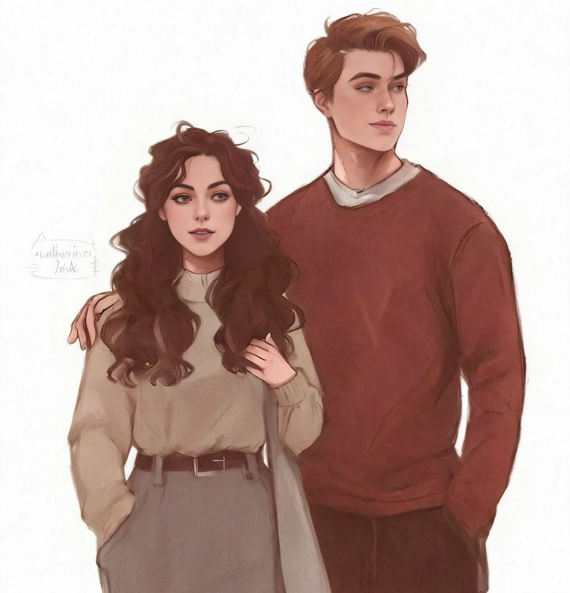 a drawing of a man and a woman standing next to each other, charlie bowater and artgeem, high quality fanart, edmund blair and charlie bowater, by Andrée Ruellan, beautiful drawing style, in the art style of bowater, charli bowater and artgeem, charlie bowater art style, style of charlie bowater, lovely couple