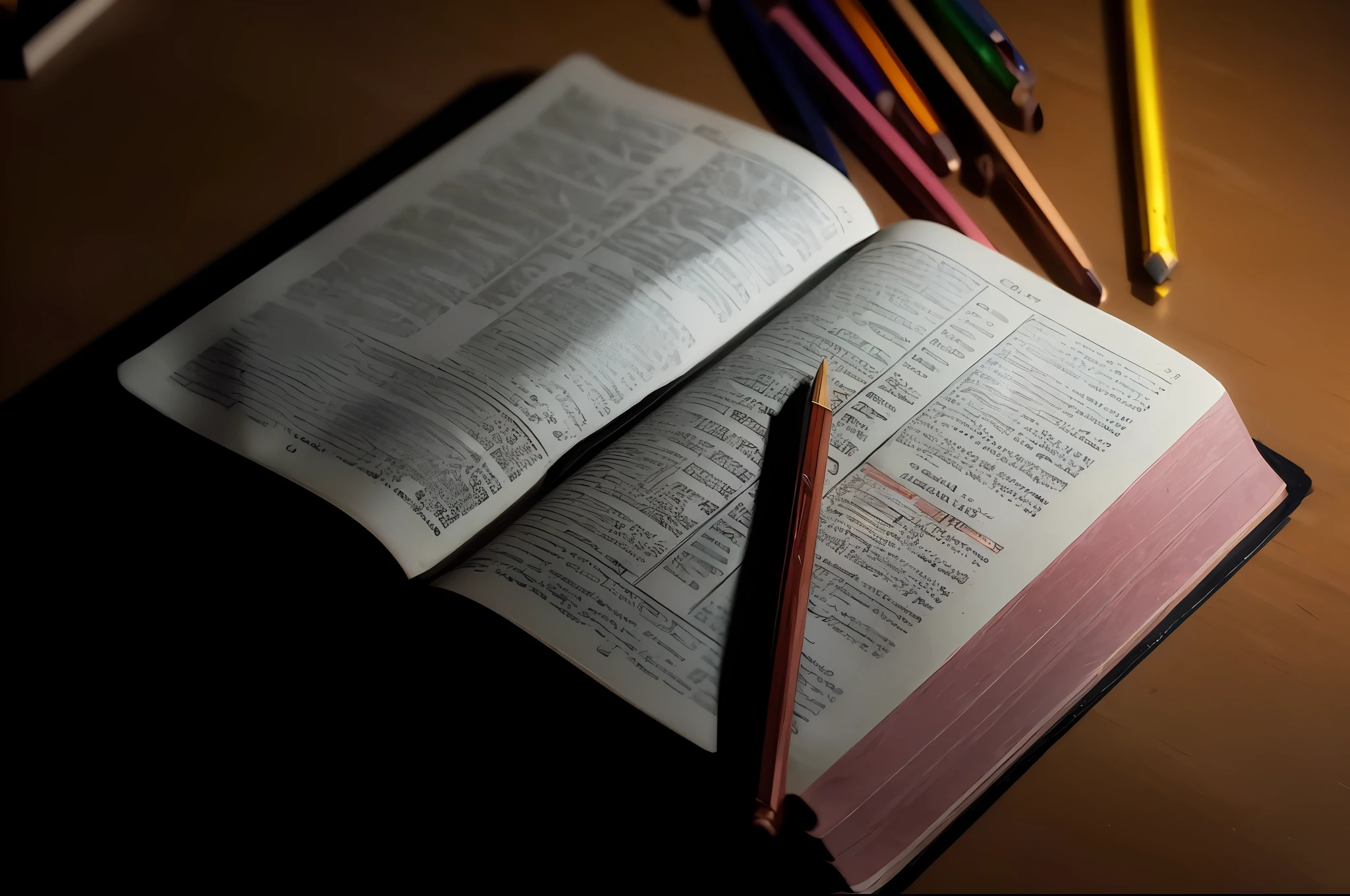(extremely detailed CG unity 8k wallpaper, masterpiece, best quality, ultra-detailed), (best illumination, best shadow, an extremely delicate and beautiful), an open bible on a wooden surface, golden edges reflecting light, intricate engravings, soft shadows, warm light. --auto --s2