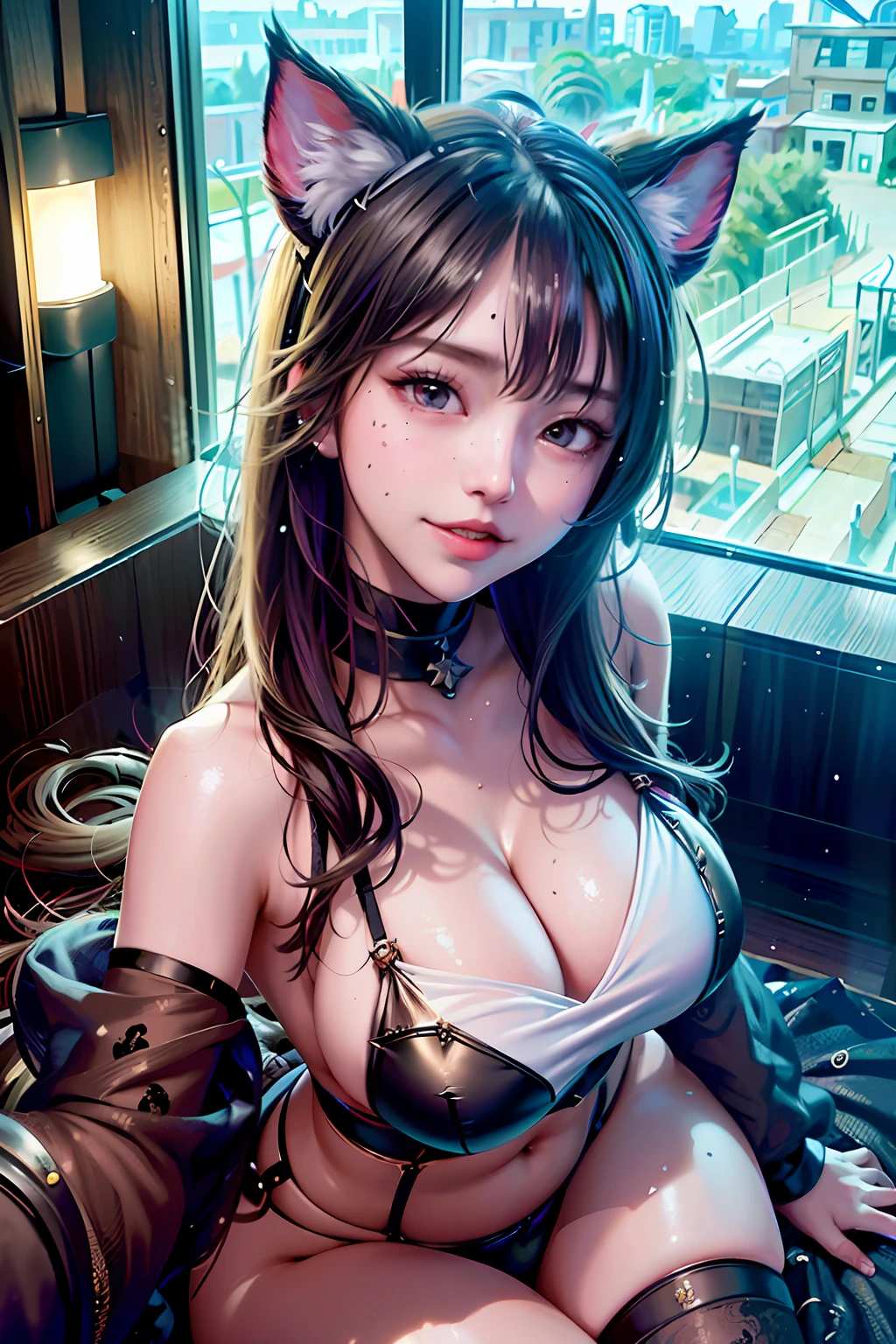 Yshtola,ffxiv,ai, aiart, aiartcomm, aiartist, aiartwork, aigeneration, aiphotography, aisexy, aiwoman, algorithm, algorithmart, artoftheday, beautifulwomen, chracterdesign, dailyart, digitalart, digitalartist, generativeart, gorgeous, hot, hotmodel, {'parameters': "unparalleled masterpiece, ultra realistic 8k CG, perfect artwork, ((perfect female figure)),1girl, (ulzzang-6500:1), kpop idol, best quality, (looking at viewer:2),game cg,\nblurry background,outdoors,shiny skin, sitting,((( large breast,upper body,closed mouth,smile))),\n (y'shtola), (miqo'te), 1girl, ffxiv, final fantasy xiv, black mage, black dress, feathered collar, feather hair ornament, purple fire, glowing fire, purple orb, \n