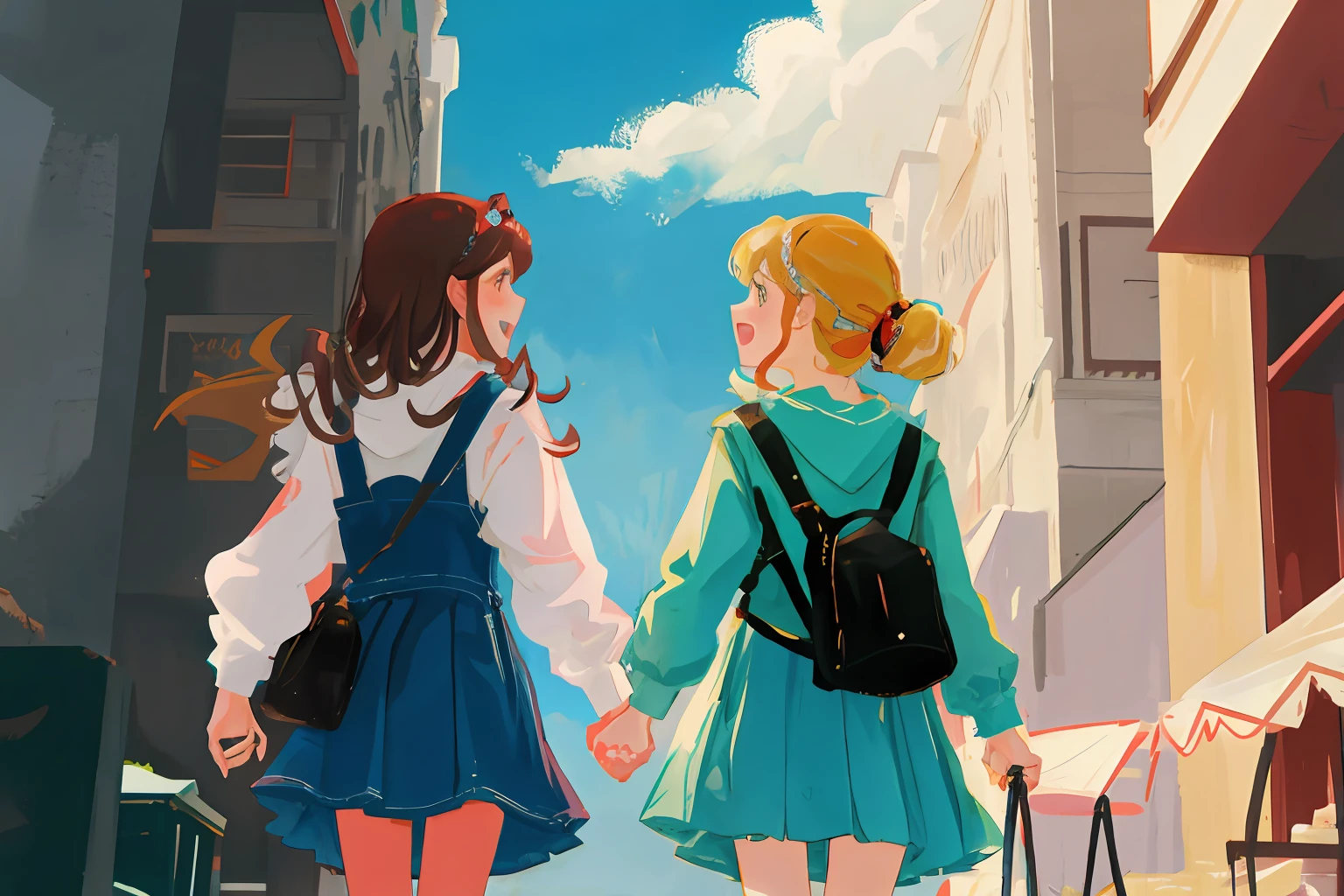 Two girls holding hands singing