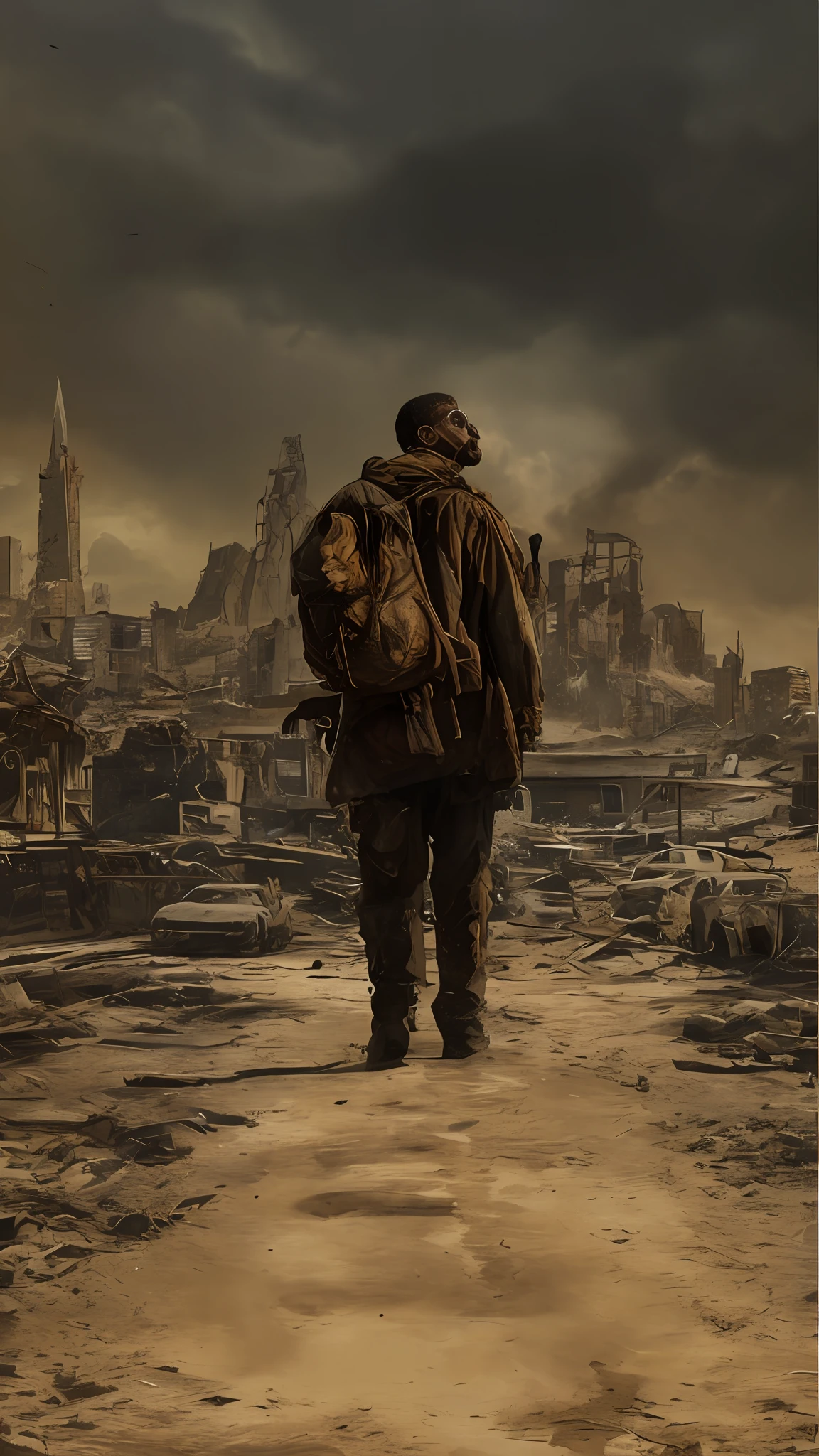 arafed man walking in a ruined city with a dog, in postapocalypse city, in a post-apocalyptic wasteland, post - apocalyptic, post-apocalyptic, post apocalyptic, in a post apocalyptic setting, in a post apocalyptic city, destroyed city in the background, post apocalyptic world, postapocalyptic, post - apocalypse, post-apocalypse