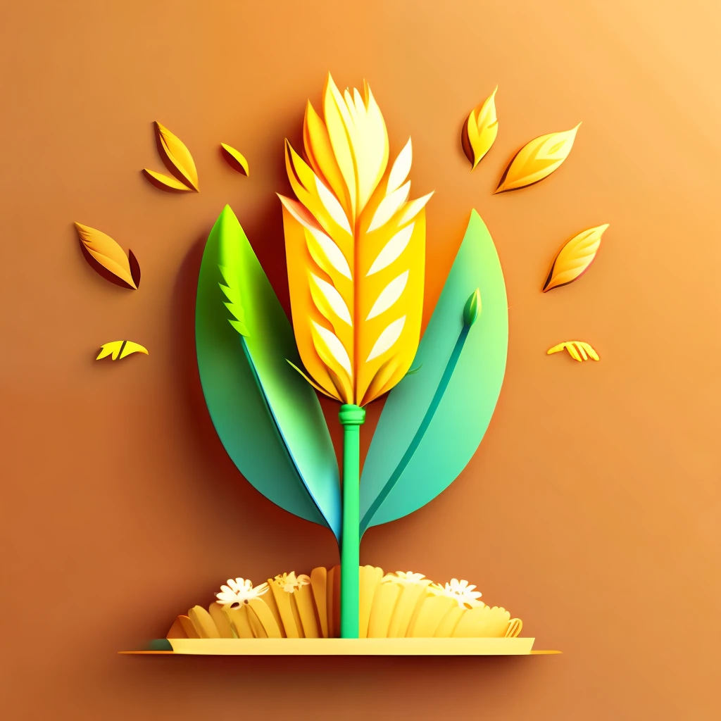 Design a 2D, flat, and minimalist logo in a cartoon style that features a wheat stalk and conveys a sense of vibrant energy and growth. Use clean lines, bright colors, and simple shapes to create a playful and inviting look. Consider incorporating a character or mascot to represent the wheat stalk and add a sense of personality to the logo. Play with scale and proportion to make the wheat stalk stand out as the focal point of the design. Use a playful, bold font to convey a sense of liveliness and energy,vector-art