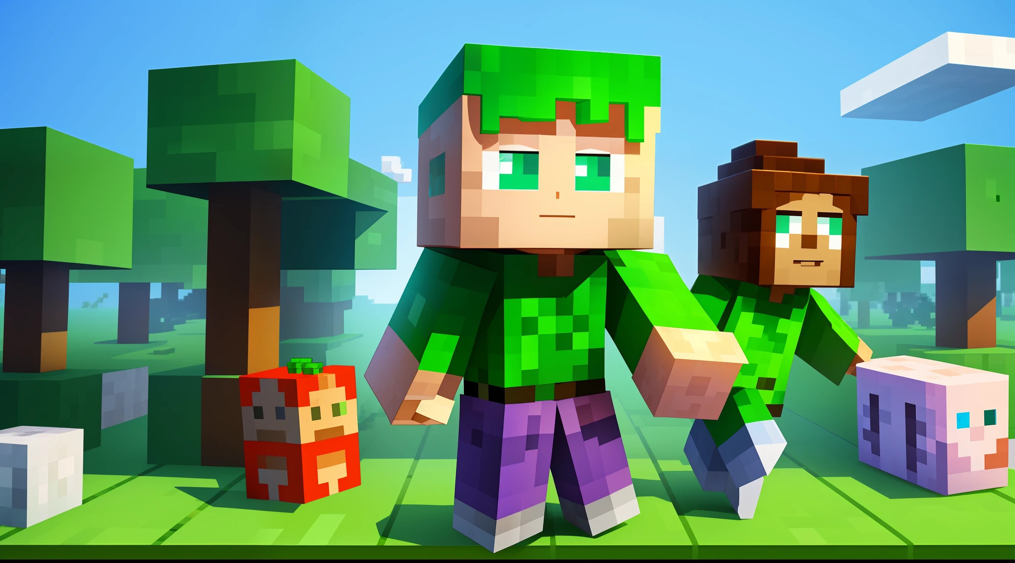 marilin monroe, cubic character minecraft style, minecraft scenario,