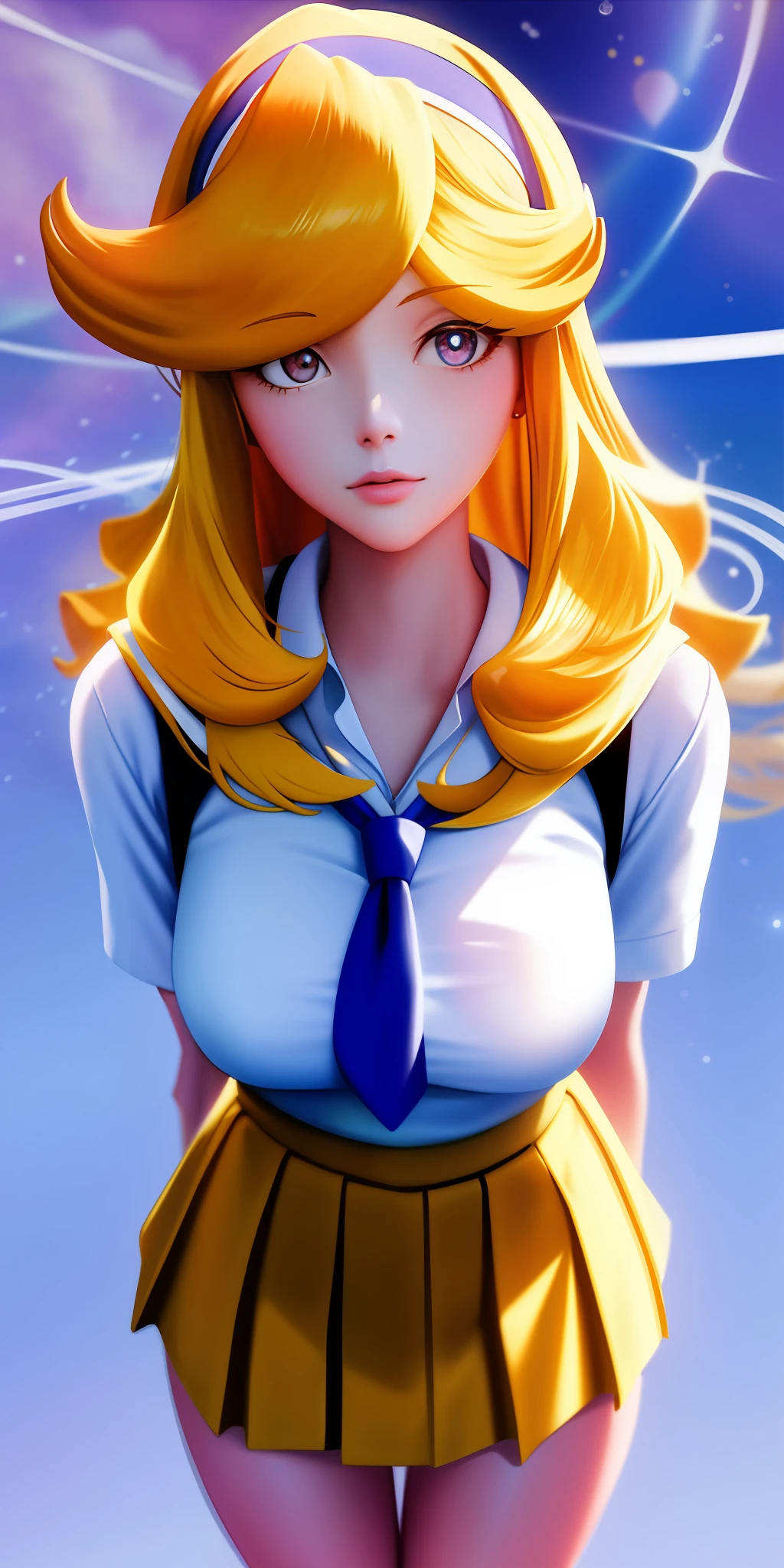 SpaceDandyHoney, standing, solo, school_uniform, masterpiece, best quality, detailed face, detailed eyes, highres,