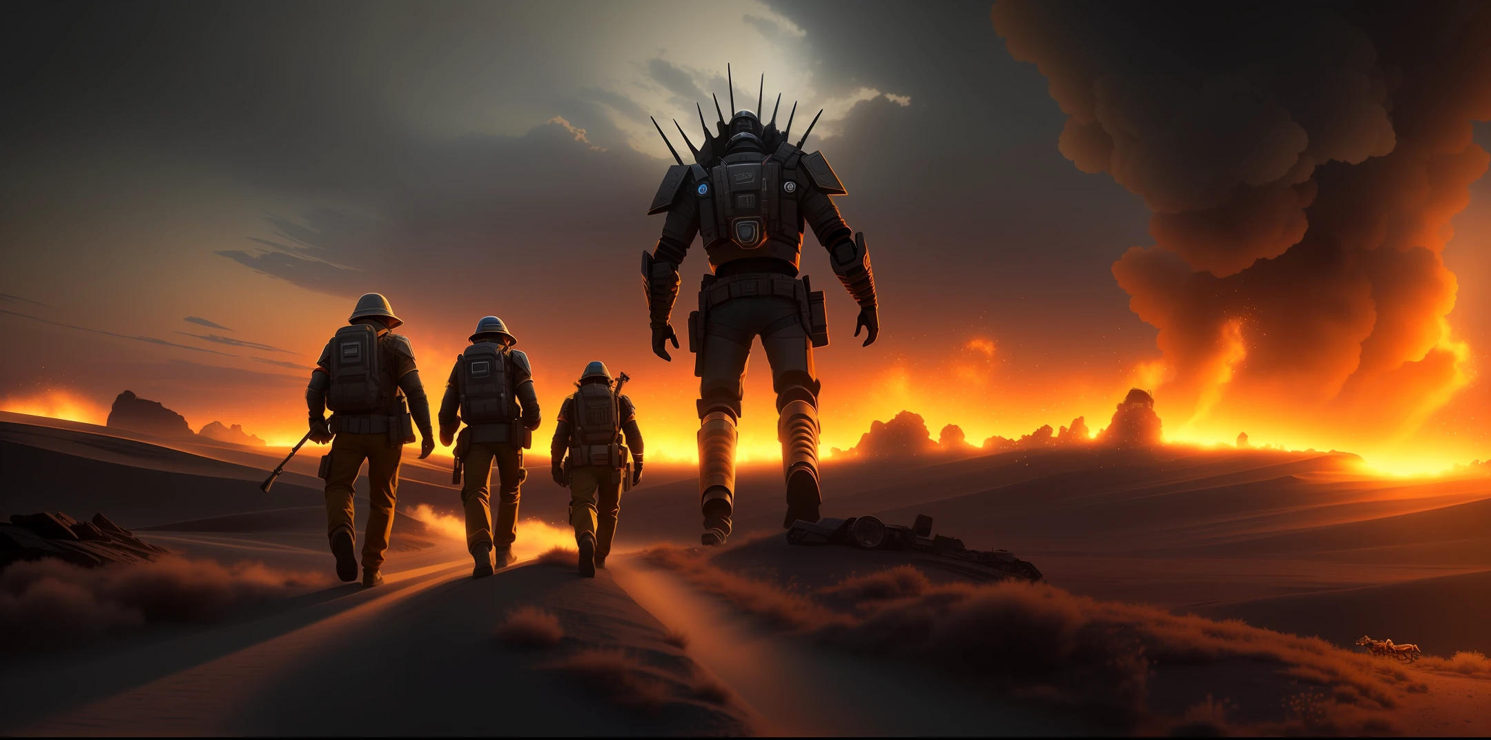 Scorpio, mechanical, in the desert, terror, realistic lighting, detailed, solid color background,