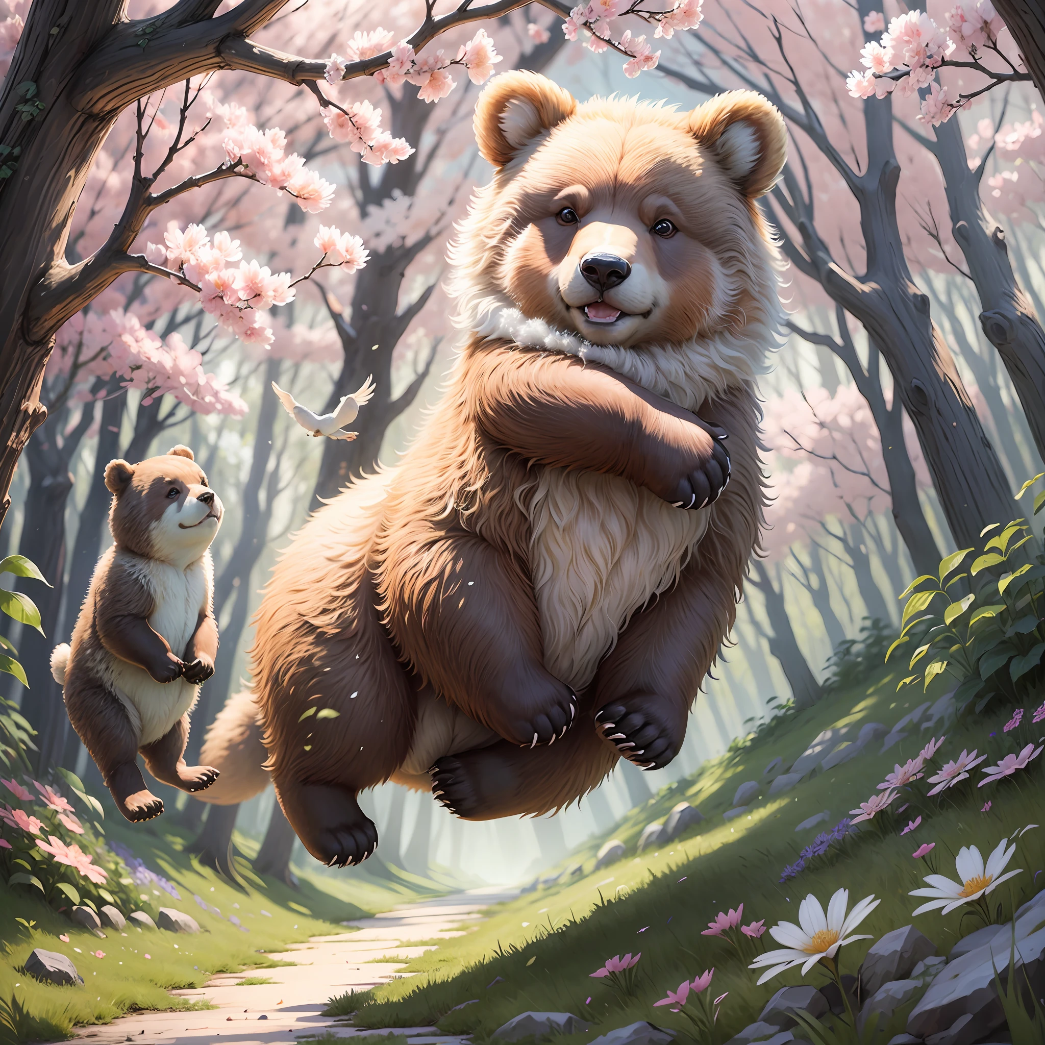 Chapter 1: Spring - The Bear and the Blooming Spring--ar16:9--s750
Characters:
Playful Bear
Jumping Rabbit
Curious Bird --auto --s2
