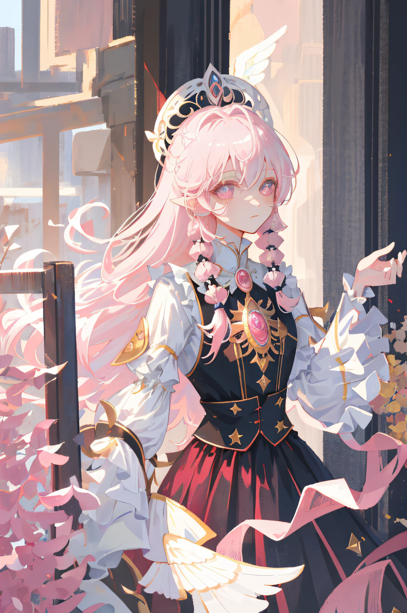 1girl, Silver hair, pink headwear, long hair, curly hair, gothic, pink puffy dress, magic circle, facing viewer, Realistic, delicate, smooth, flowing, ethereal, graceful, lifelike, precise, detailed, refined, subtle, intricate, soft, gentle, luminous, radiant, glowing, harmonious, balanced, proportionate, elegant, serene, tranquil, heavenly, celestial, pure, innocent, angelic, divine
(masterpiece), (best quality), Amazing, beautiful detailed eyes, (finely detail), Depth of field, extremely detailed CG, original, extremely detailed wallpaper, (vivid colors),