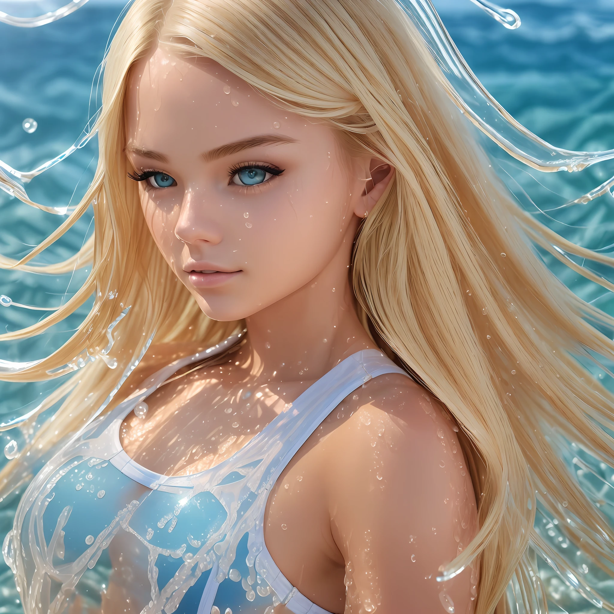 (1blonde girl, long hair), portrait, (model appearance:1.1), (gym clothes), beach, (many details:1.3), (transparent water:1.5), soft light, (kinematics:1.2), (interesting colors:0.5) , (people around: 1.2) --auto --s2