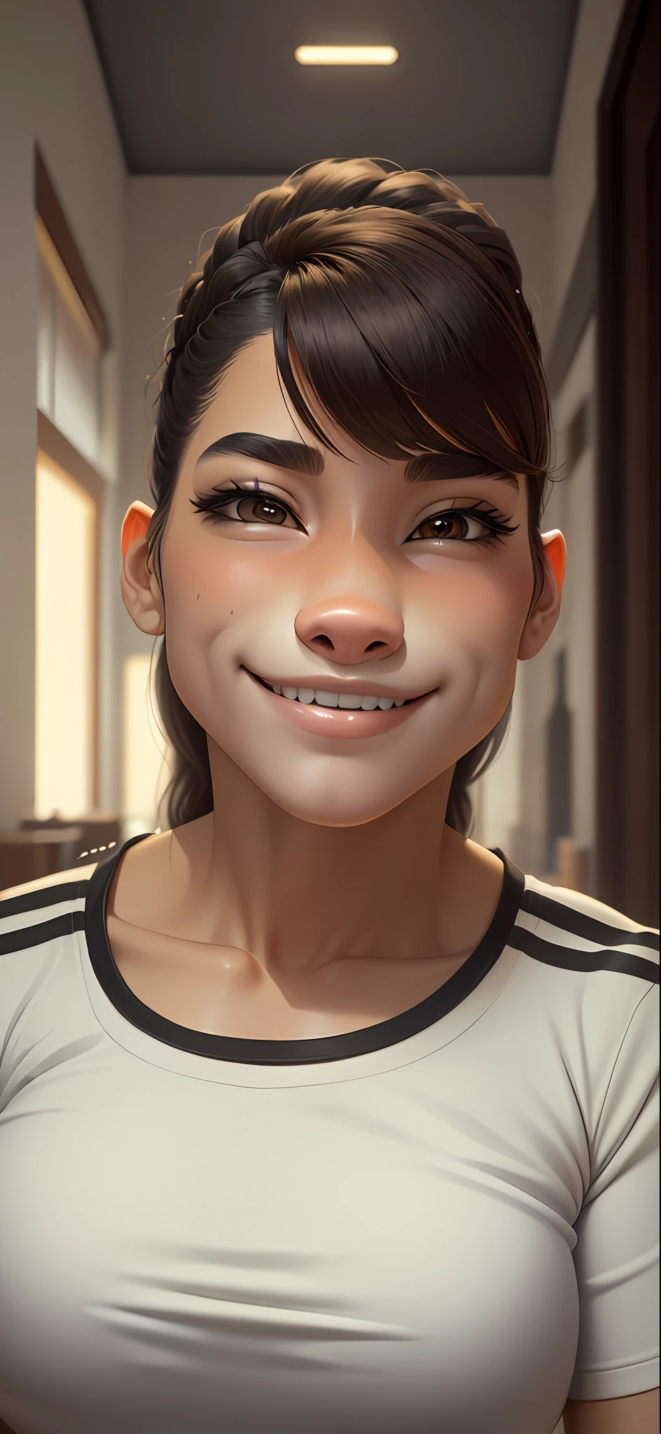 ((masterpiece, best quality)), (anthro furry:1.3, snout:1.2, anthro:1.3, furry:1.2, closeup:1.2, solo female:1.2, cleavage, leaning forward, smile, red), no top, sweatpants