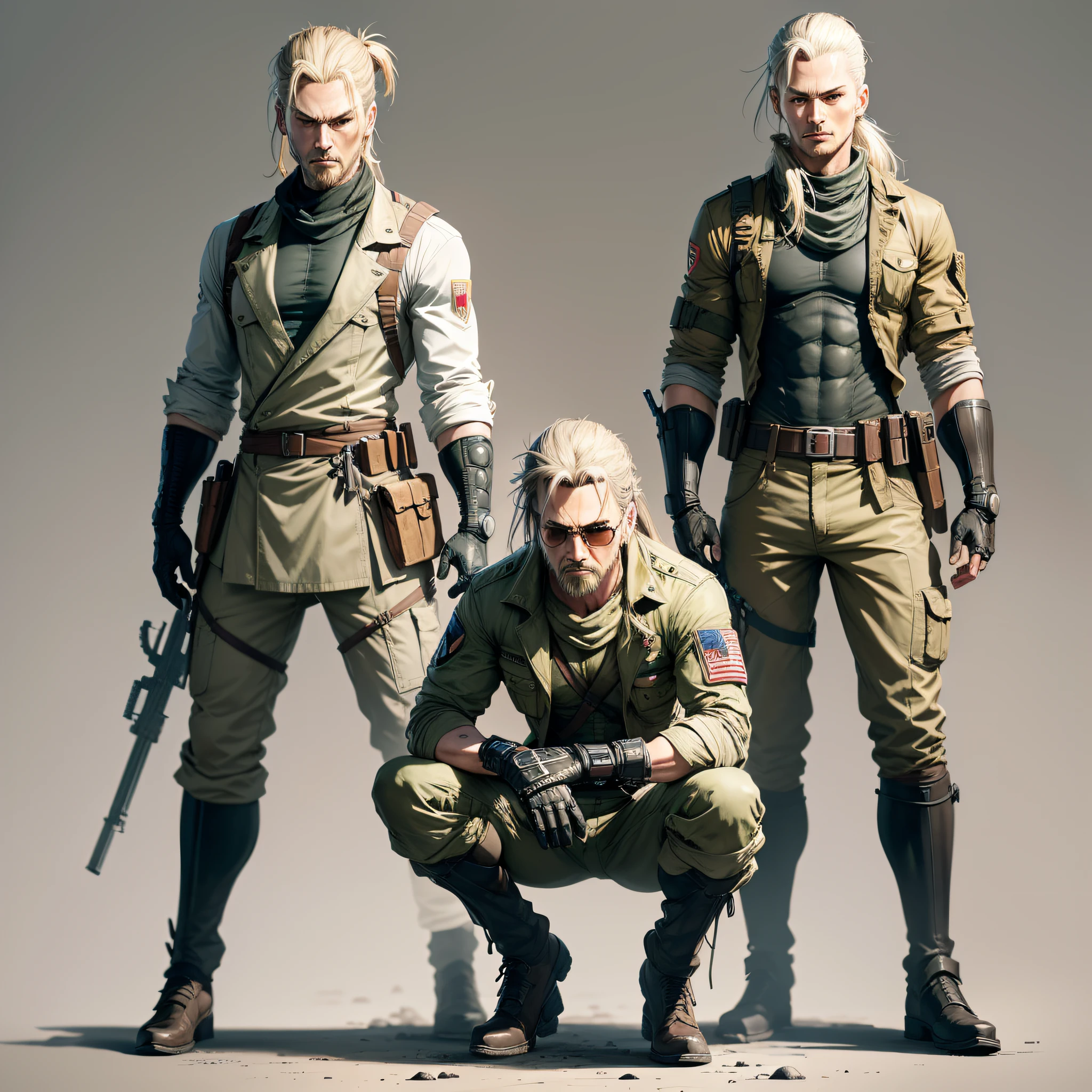 character ANIME man, FULL BODY, standing, GOVERNOR, long blonde hair tied, hair shaved, hair bun samurai, ((design sketches)), (masterpiece), extremely detailed, (original design reserved), governor, MGS3 t (random poses),(unique accessories), (clean clothes), (elegant) professionally retouched, white background, (male: 1.1) soldier, rich (government officer bail r: 0.8), (dirty: 1.1), (movement: 0.8), (young: 1.3), (sprint: 0.6) (metal gear solid 3 concept) (ocelot concept Metal gear solid 3) (The Walking Dead concept) (Vikings concept) --auto --s2