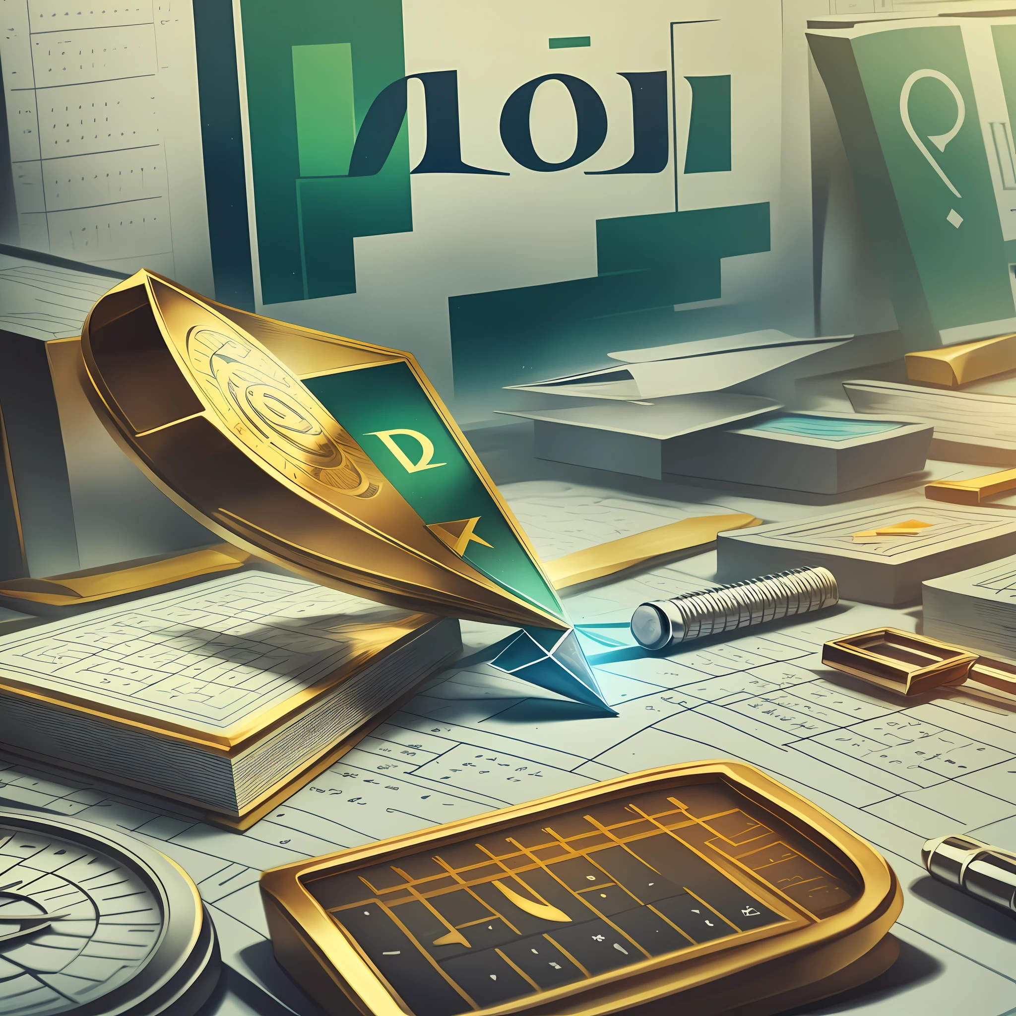 Create accounting art with the accounting symbol, with a background based on time and space, and with a mark that contains the letters D,S, and C. --auto --s2