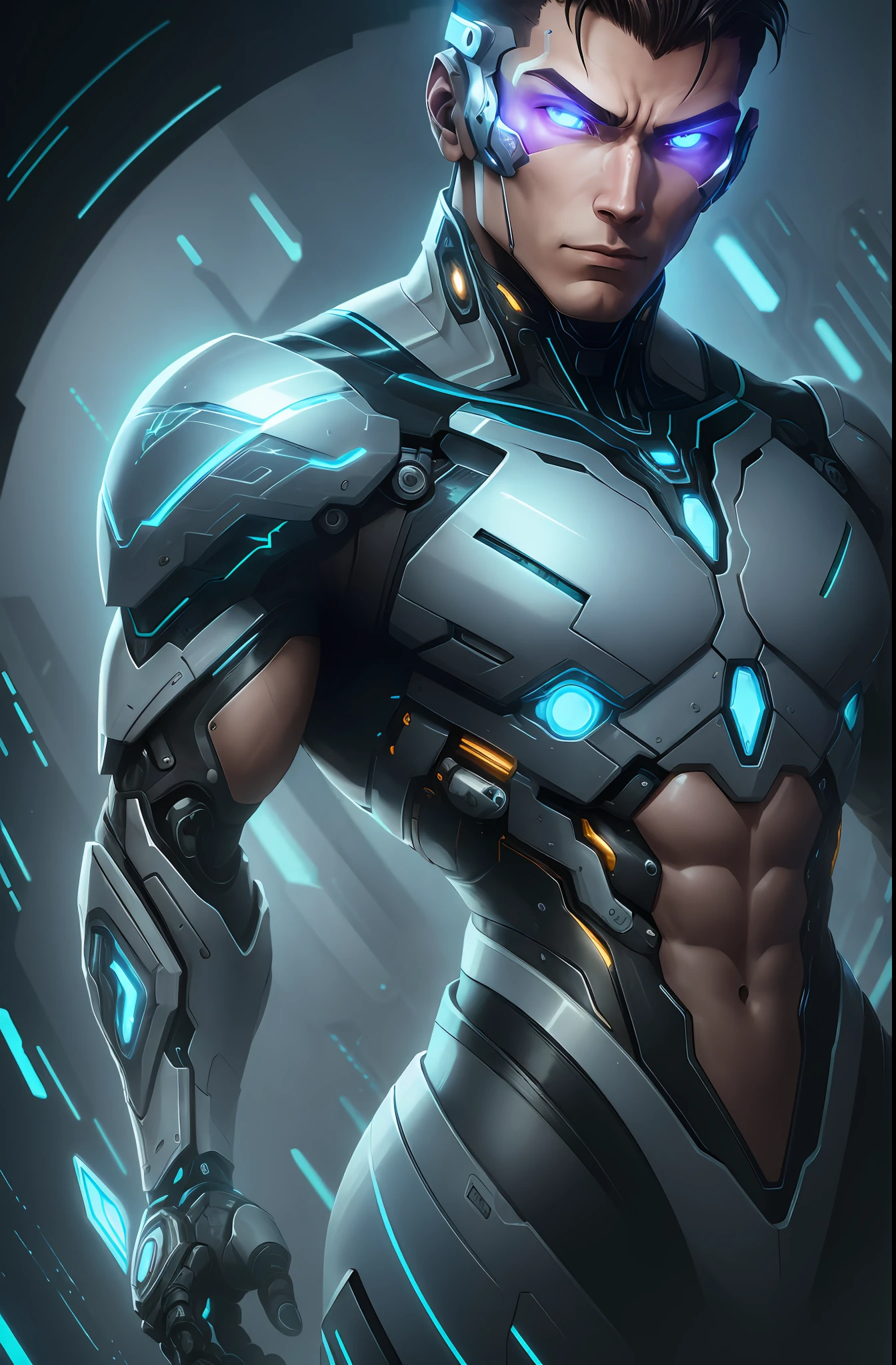 Generate an detailed male Human cyborg hybrid, this prompt creates a captivating depiction of a detailed Human cyborg hybrid, showcasing the seamless fusion of organic and mechanical and cybernetic elements. The fighter class cyborg should possess advanced technology, seamlessly integrated with its biological features, resulting in a formidable and visually stunning being that captures the imagination. Strike a balance between the natural world and cutting-edge tech in this one-of-a-kind design, --auto --s2