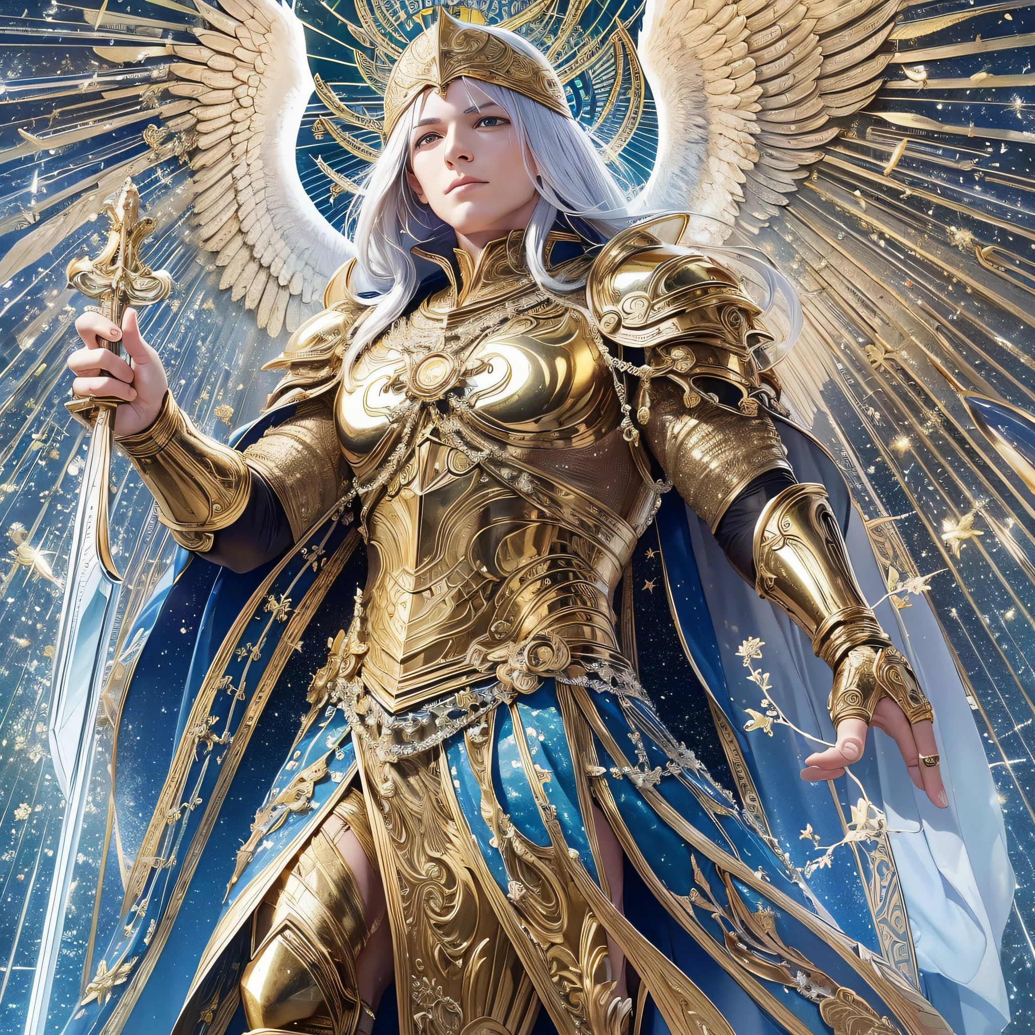 Michael, the celestial defender:
Describe the greatness and importance of Michael as one of the strongest and most virtuous archangels.
Explore Michael's divine abilities, such as his fiery sword and gleaming armor.
Show how he is worshipped and respected by the other angels by being a leader and example of courage. --auto --s2