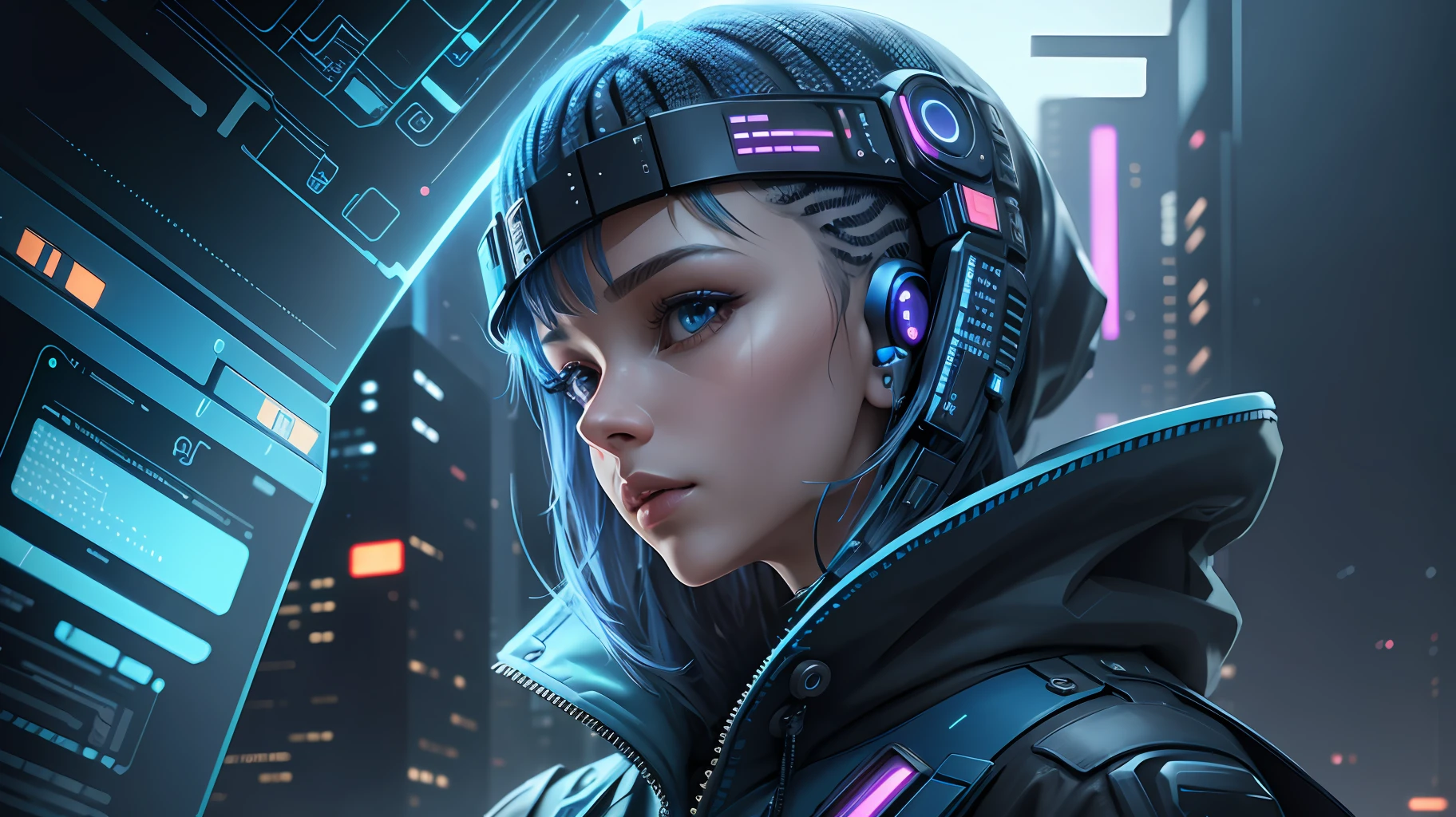 "Futuristic image) | (cyberpunk) | (predominant colors blue:1.1), reference ([ia] OR [artificial intelligence]:1.2), 8k, no character, no people or robot." --auto --s2