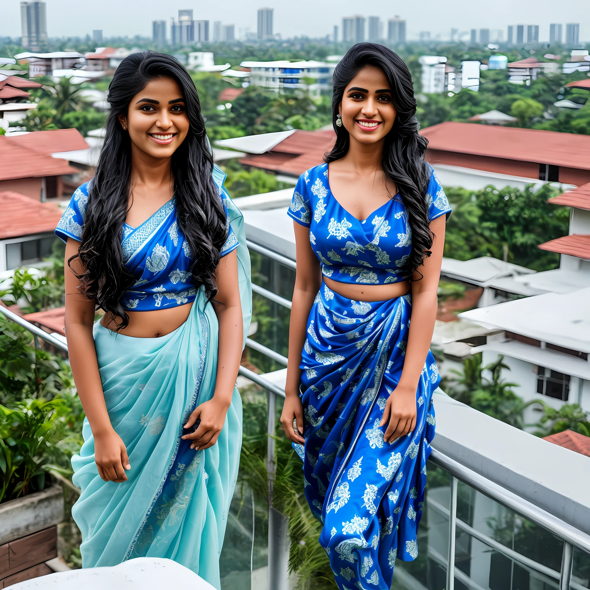 Kerala woman standing on the rooftop wearing a formal suit, 8k uhd, digital SLR camera, soft light, high quality, film grain,high detail,UHD, masterpiece, accurate, anatomically correct, super detail, high quality, 16k, highres, award winning, ((full body shot)), wet hair and body, no abs, no nudity, plumpy, seductive smile