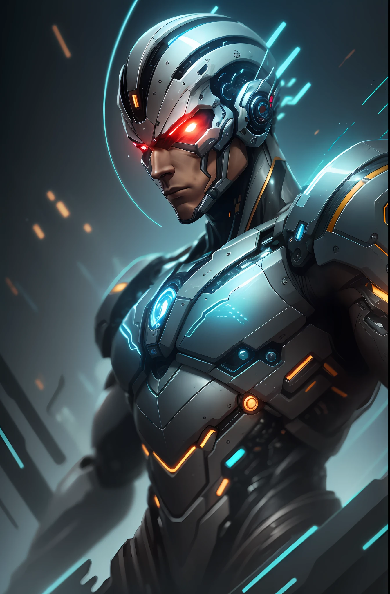 Generate an detailed male Human cyborg hybrid, this prompt creates a captivating depiction of a detailed Human cyborg hybrid, showcasing the seamless fusion of organic and mechanical and cybernetic elements. The fighter class cyborg should possess advanced technology, seamlessly integrated with its biological features, resulting in a formidable and visually stunning being that captures the imagination. Strike a balance between the natural world and cutting-edge tech in this one-of-a-kind design, --auto --s2