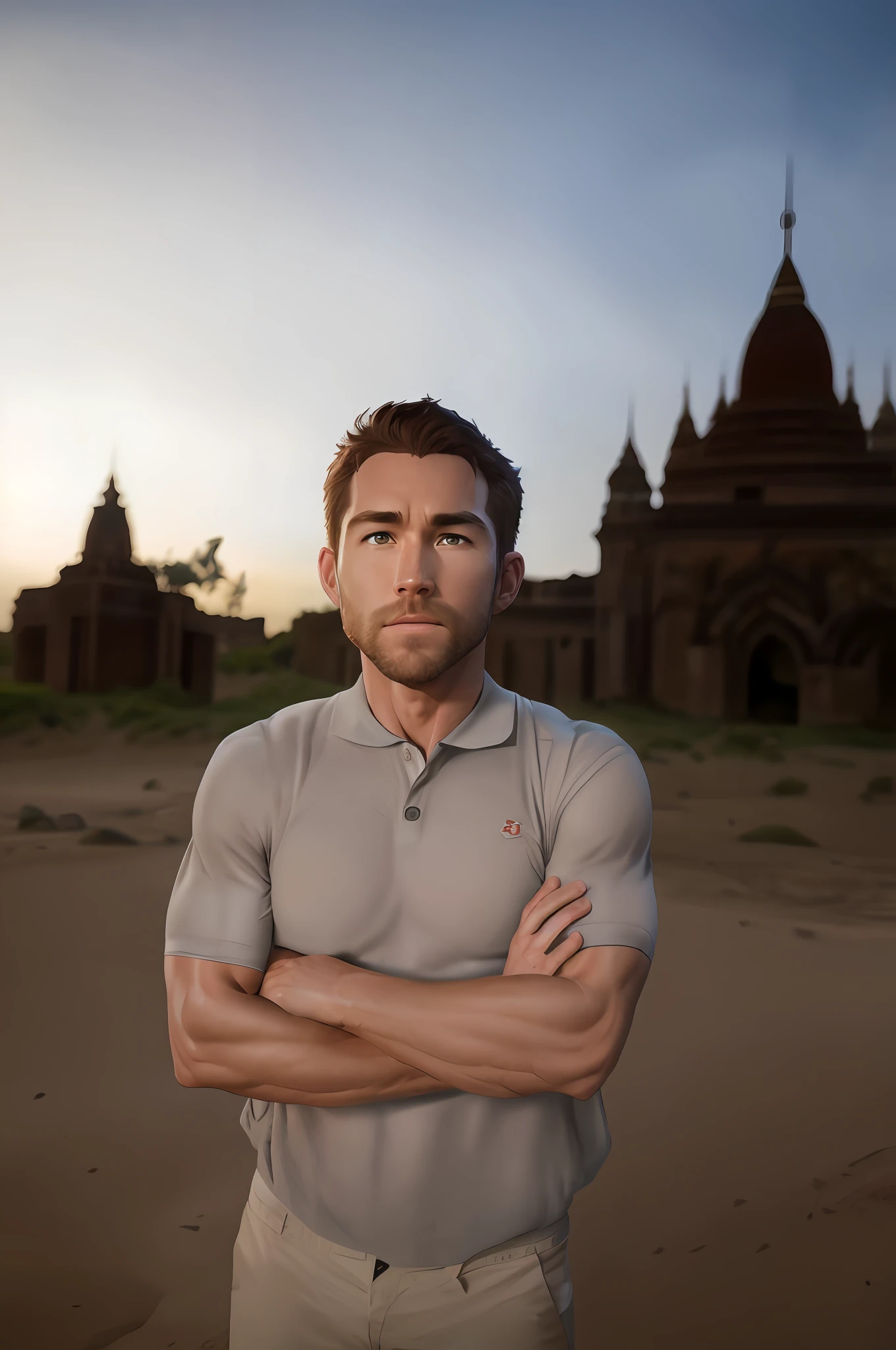 Muscular body, Ryan Reynoldsnice body ratio, red eyes, Realistic, 4k, ultra detailed, epic, cinematic lighting, photography, movie style, natural light, natural blur, photorealism, cinematic rendering, ray tracing, highest quality, highest detail, Cinematic, Long Exposure