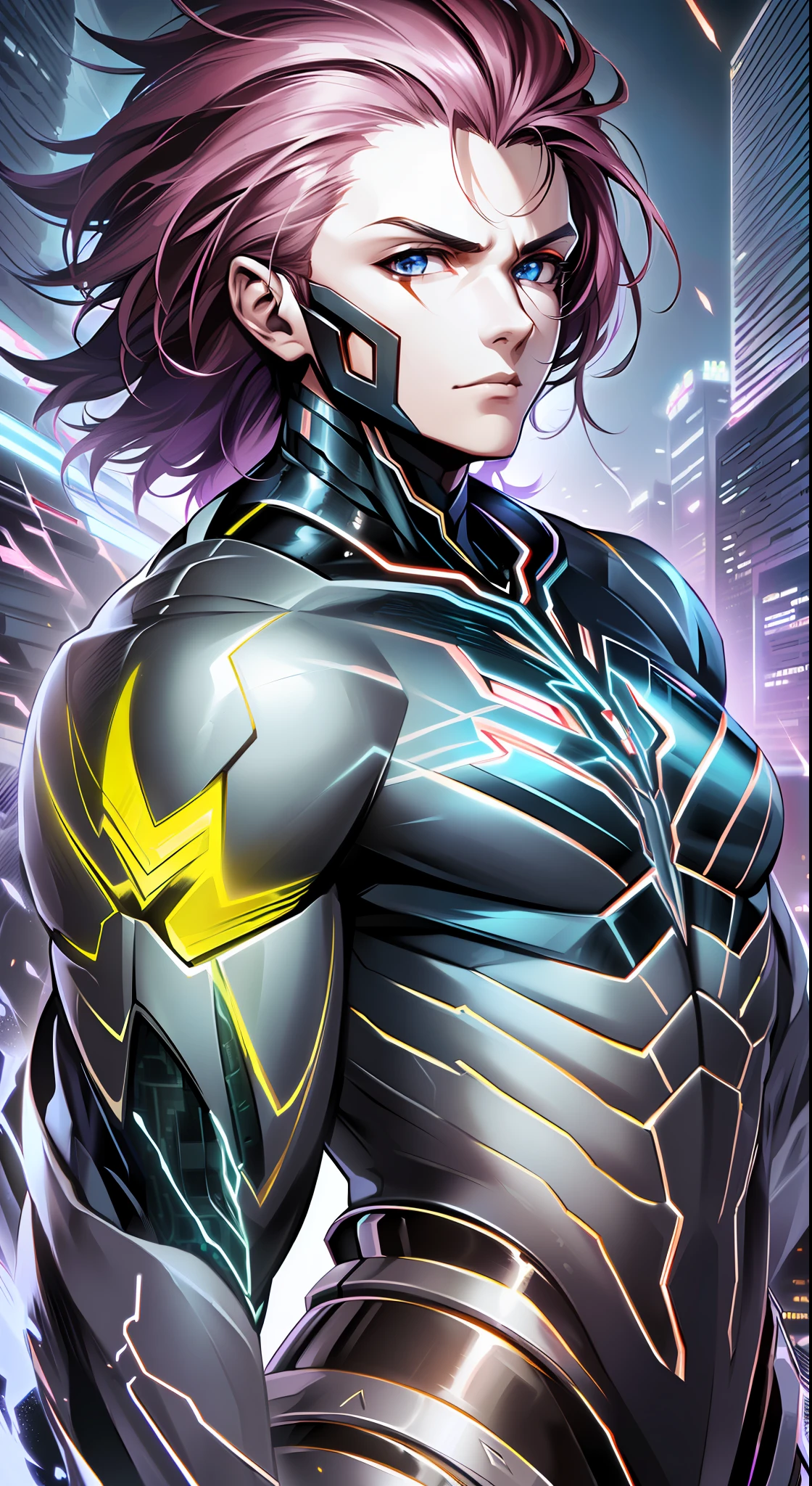 Generate an detailed male Human cyborg hybrid, this prompt creates a captivating depiction of a detailed Human cyborg hybrid, showcasing the seamless fusion of organic and mechanical and cybernetic elements. The fighter class cyborg should possess advanced technology, seamlessly integrated with its biological features, resulting in a formidable and visually stunning being that captures the imagination. Strike a balance between the natural world and cutting-edge tech in this one-of-a-kind design, --auto --s2