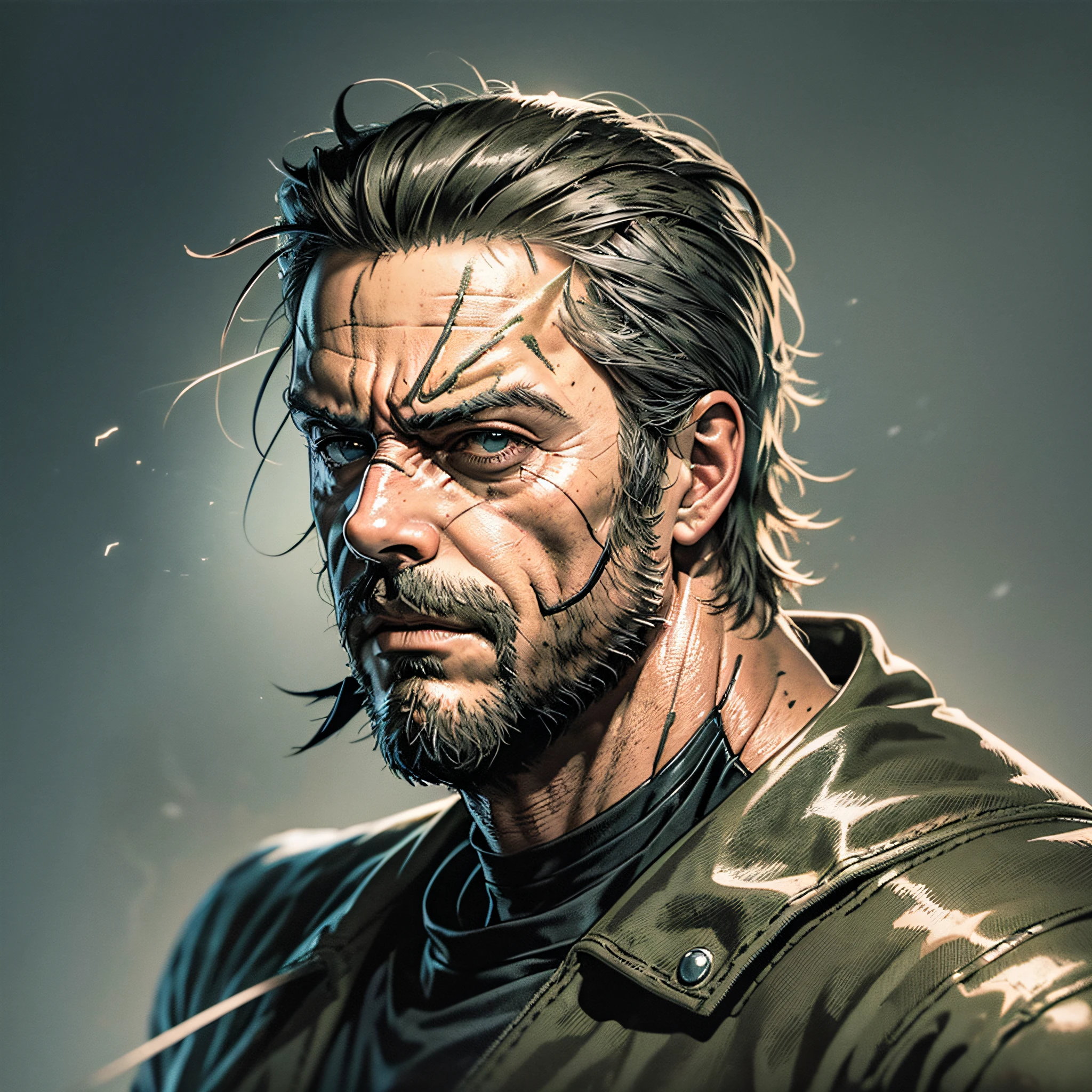ANIME, homem rosto jeffrey dean morgan, negan ( conceitos metal gear solid) ( conceito the walking dead) --auto --s2