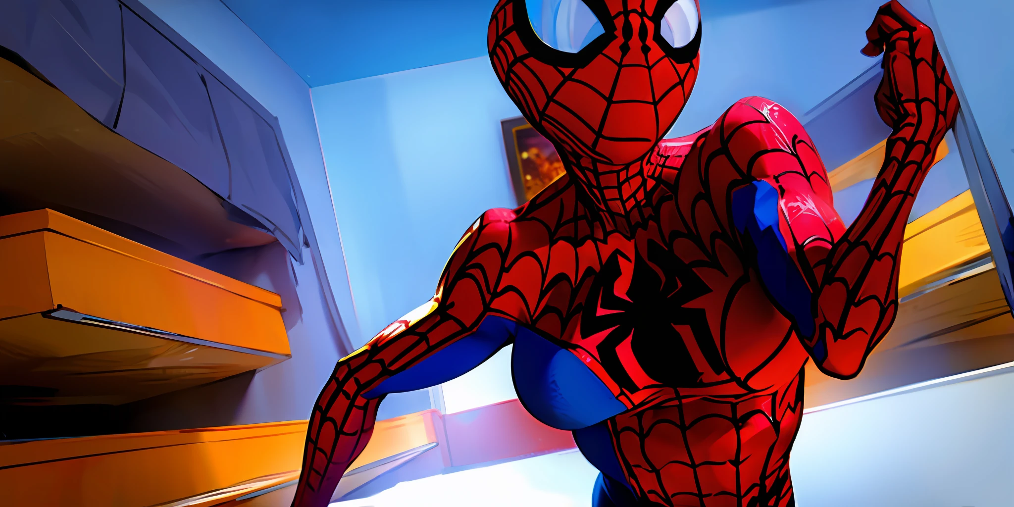 masterpiece, best quality, spidergirl, photo of her big breasts, tits