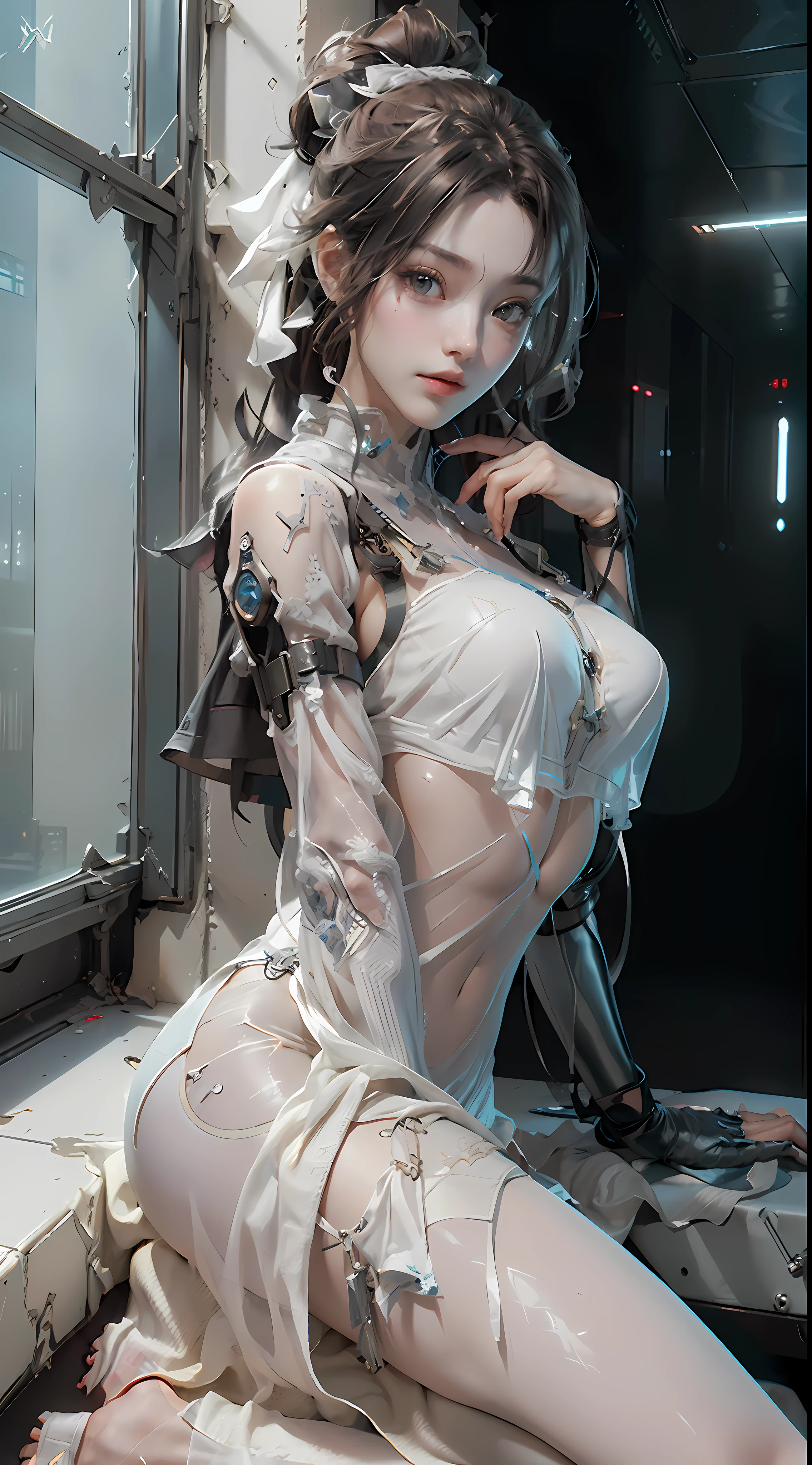 (Best Quality), ((Masterpiece), (Detail: 1.4), 3D, A Beautiful Cyberpunk Woman, HDR (High Dynamic Range), Ray Tracing, NVIDIA RTX, Super-Resolution, Unreal 5, Subsurface Scattering, PBR Textures, Post-Processing, Anisotropic Filtering, Depth of Field, Maximum Sharpness and Clarity, Multi-layer Textures, Albedo and Highlight Maps, Surface Shading, Accurate simulation of light-material interactions, perfect proportions, Octane Render, two-color light, large aperture, low ISO, white balance, rule of thirds, 8K RAW, lustful, lustful, spread legs, longing eyes, want to have, have, touch yourself, touch yourself, transparent clothing, transparent clothes, kinky, lust,