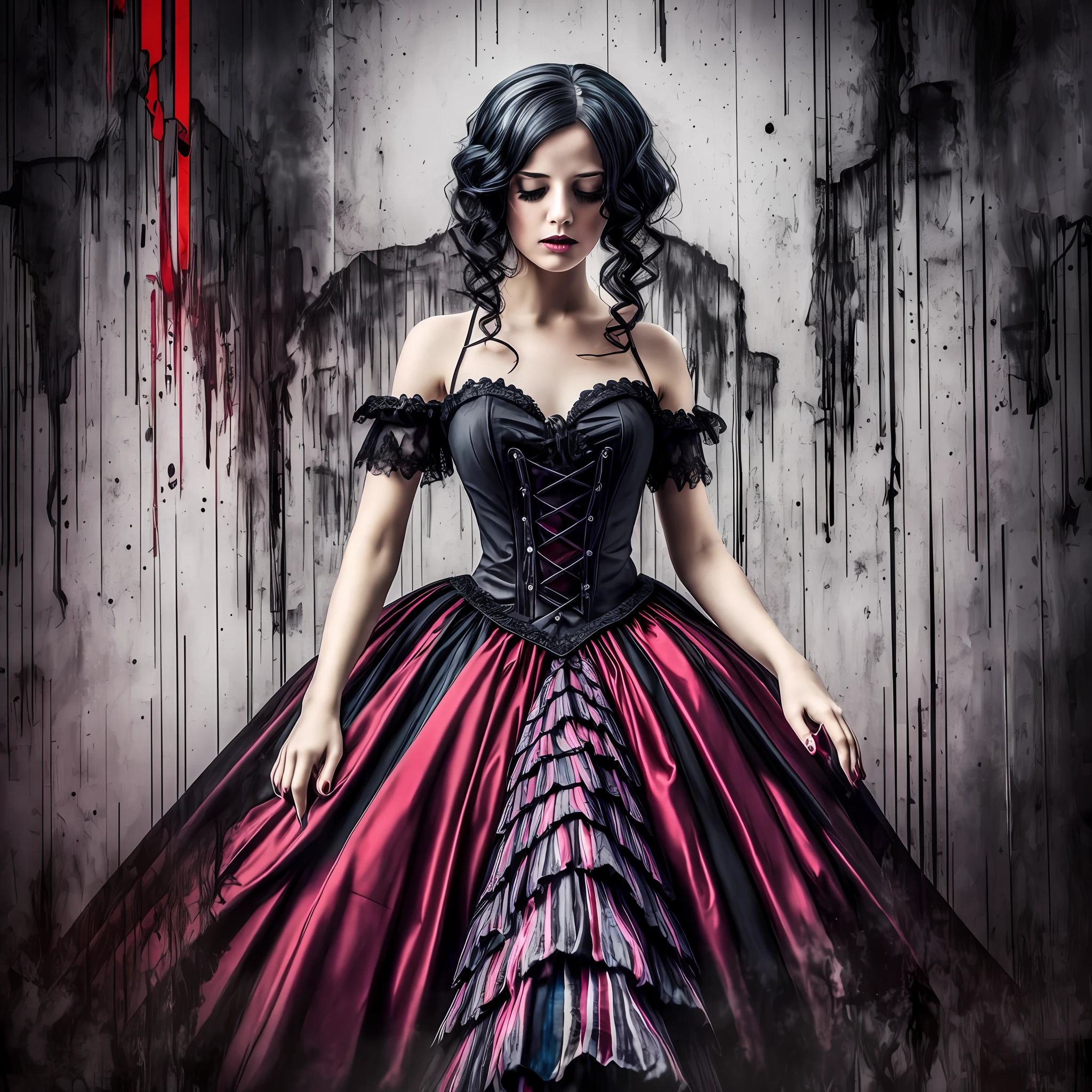 (best quality), (top quality), (dark), (full body), (melancholy), (sadness), (agony), (terror), (horror), (vibrant colors, bright), (realistic photo) Gothic woman playing piano --auto --s2