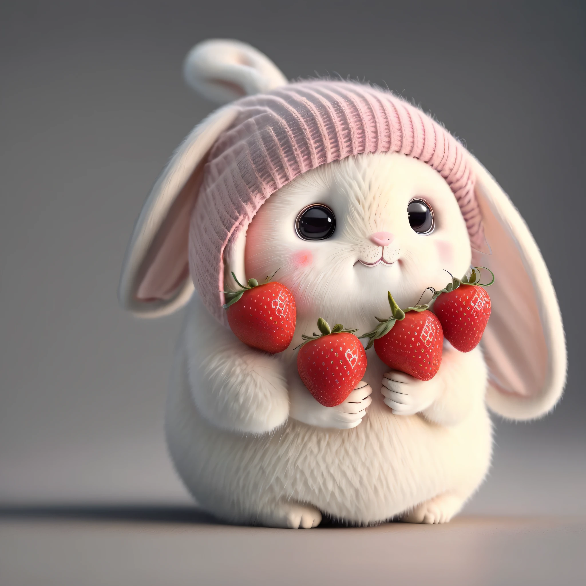 : 3。 Rabbit, realistic, furry animal, apple, dark circles, blush, cherry, food, fruit, full body, hat, non-human, strawberry, tomato, carrot