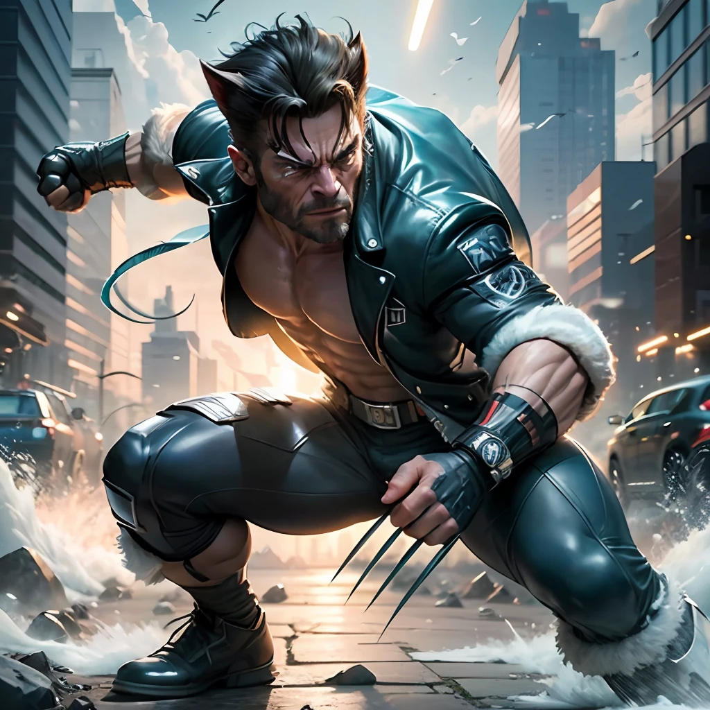 realistic photo of a classic X-Men Wolverine", complete with his iconic claws with a stylish jacket, in a powerful, ready-to-fight pose, with a visually stunning background that highlights his strength and ferocity. The 8K resolution ensures that every detail is captured, making this image a true masterpiece. This image will be the perfect tribute to the character and his enduring legacy in the X-Men franchise. —c 10 —ar 2:3 --auto --s2