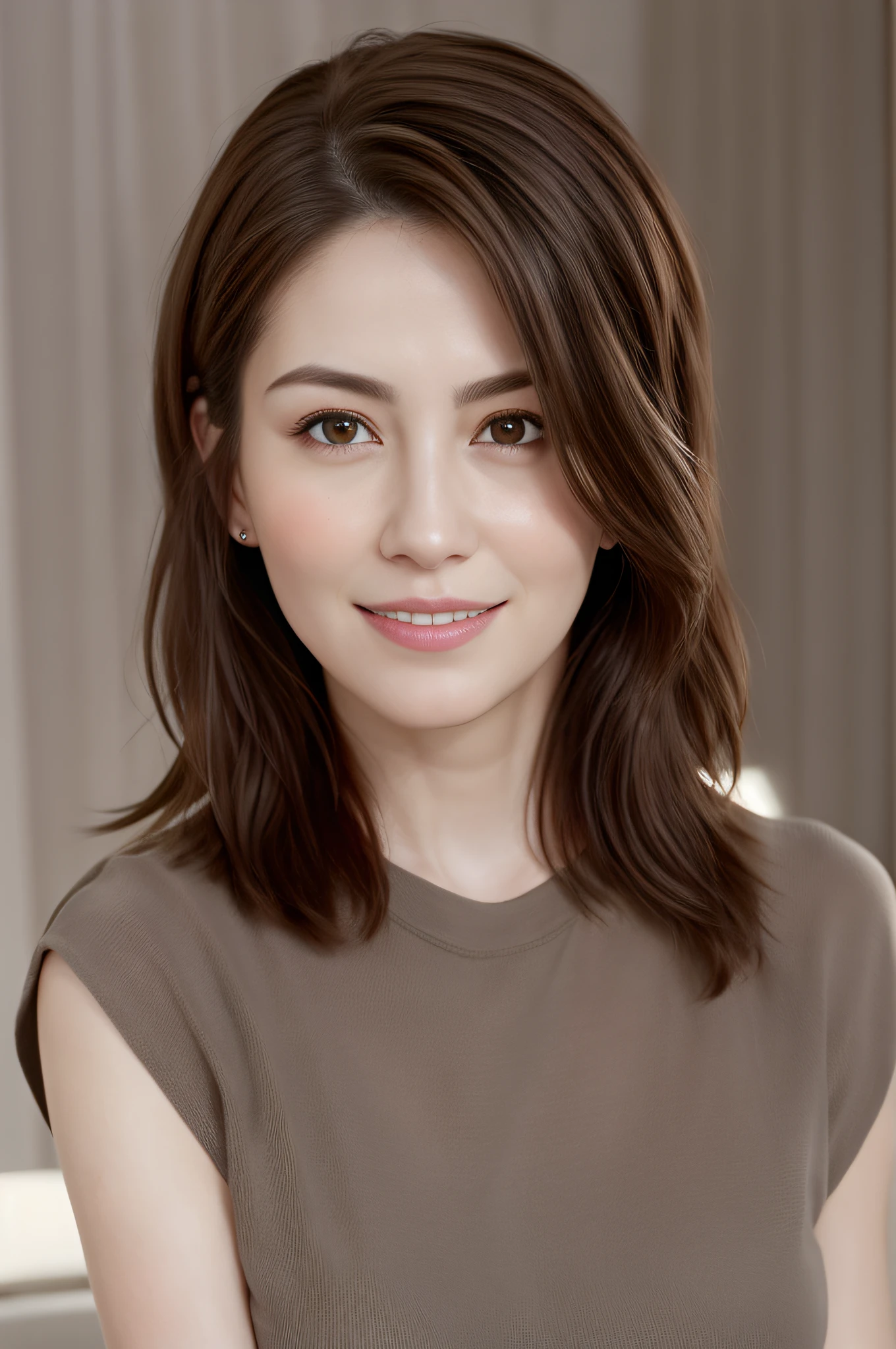 dressed, (photo realistic:1.4), (hyper realistic:1.4), (realistic:1.3),
(smoother lighting:1.05), (increase cinematic lighting quality:0.9), 32K,
1girl,20yo girl, realistic lighting, backlighting, light on face, ray trace, (brightening light:1.2), (Increase quality:1.4),
(best quality real texture skin:1.4), finely detailed eyes, finely detailed face, finely quality eyes,
(joy, blush), (tired and sleepy and satisfied:0.0), face closeup, t-shirts,
(Increase body line mood:1.1), (Increase skin texture beauty:1.1)