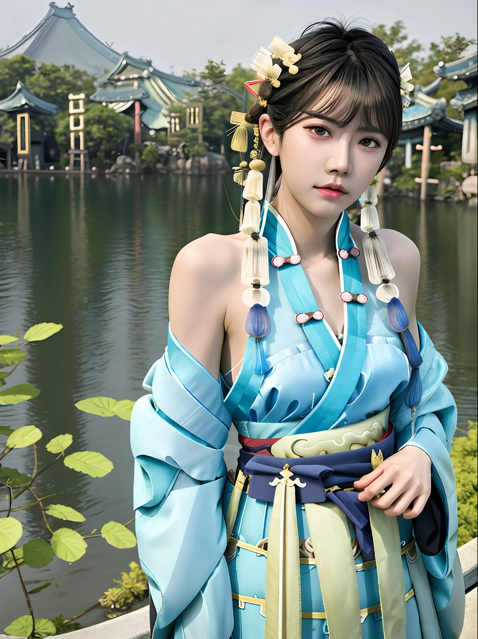 (ulzzang-6500-v1.1:0.33),(beautiful_mistake-6500:0.66), (pureerosface_v1:0.33),
(raw photo:1.2), (photorealistic:1.4),best quality, masterpiece, illustration, an extremely delicate and beautiful, extremely detailed ,CG ,unity ,8k wallpaper, Amazing, finely detail, masterpiece,best quality,official art, extremely detailed CG unity 8k wallpaper, absurdres, incredibly absurdres, huge filesize, ultra-detailed, highres, extremely detailed, beautiful detailed girl, extremely detailed eyes and face, beautiful detailed eyes, light on face, cinematic lighting,
(Hanfu:1.8),(ru_qun:1.5),(chinese clothes:1.5),
nsfw,sexy,, looking at viewer, full body, full-body shot,
Black hair,bangs, floating hair,adjusting hair,twintails,
bare shoulders,(high-waist sideboob:1.5),
wide hips, hip lines,beautiful ass,show ass,
Inner thigh,long legs,bare legs,
(see-through shirt:1.3),(see-through:1.3),
Real breasts,Plump breasts,Beautiful breasts,fantasy breasts,
outdoors,lake,river,chinese style architecture,in summer, Japanese girl