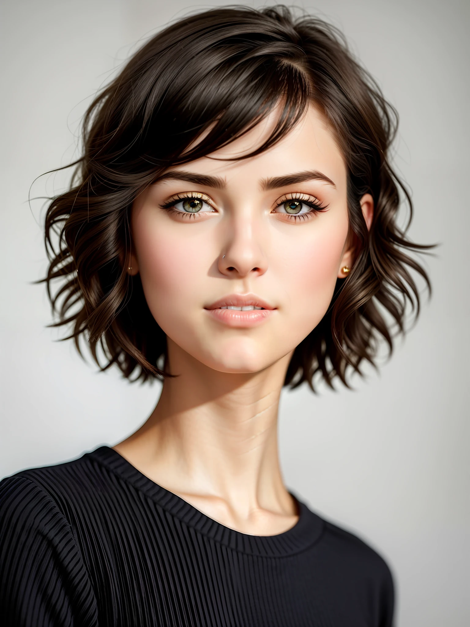 (Masterpiece: 1.3), (8k, Photorealistic, RAW Photo, Best Quality: 1.4), (1girl), Beautiful Face, (Realistic Face), (Black Hair, Short Hair: 1.3), Beautiful Hairstyle, Realistic Eyes, Beautiful Detail Eyes, (Realistic Skin), Beautiful Skin, (Sweater), Absurd, Attractive, Ultra High Definition, Ultra Realistic, High Definition, Golden Ratio, Vagina