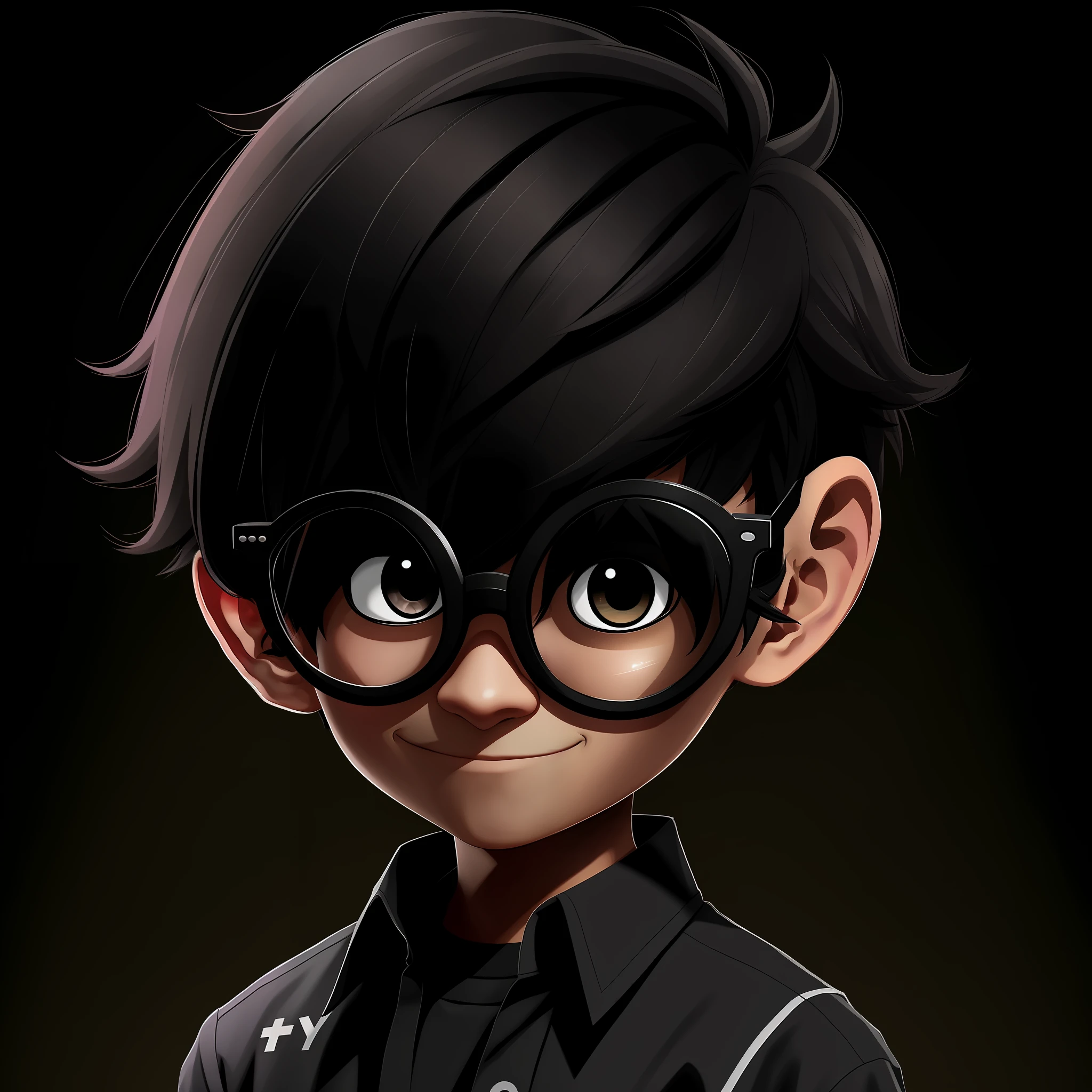 solo, black hair, 1boy, black eyes, male focus, social shirt,social, shirt, simple background, smile, 17 male goroto, round glasses, short hair, closed mouth
